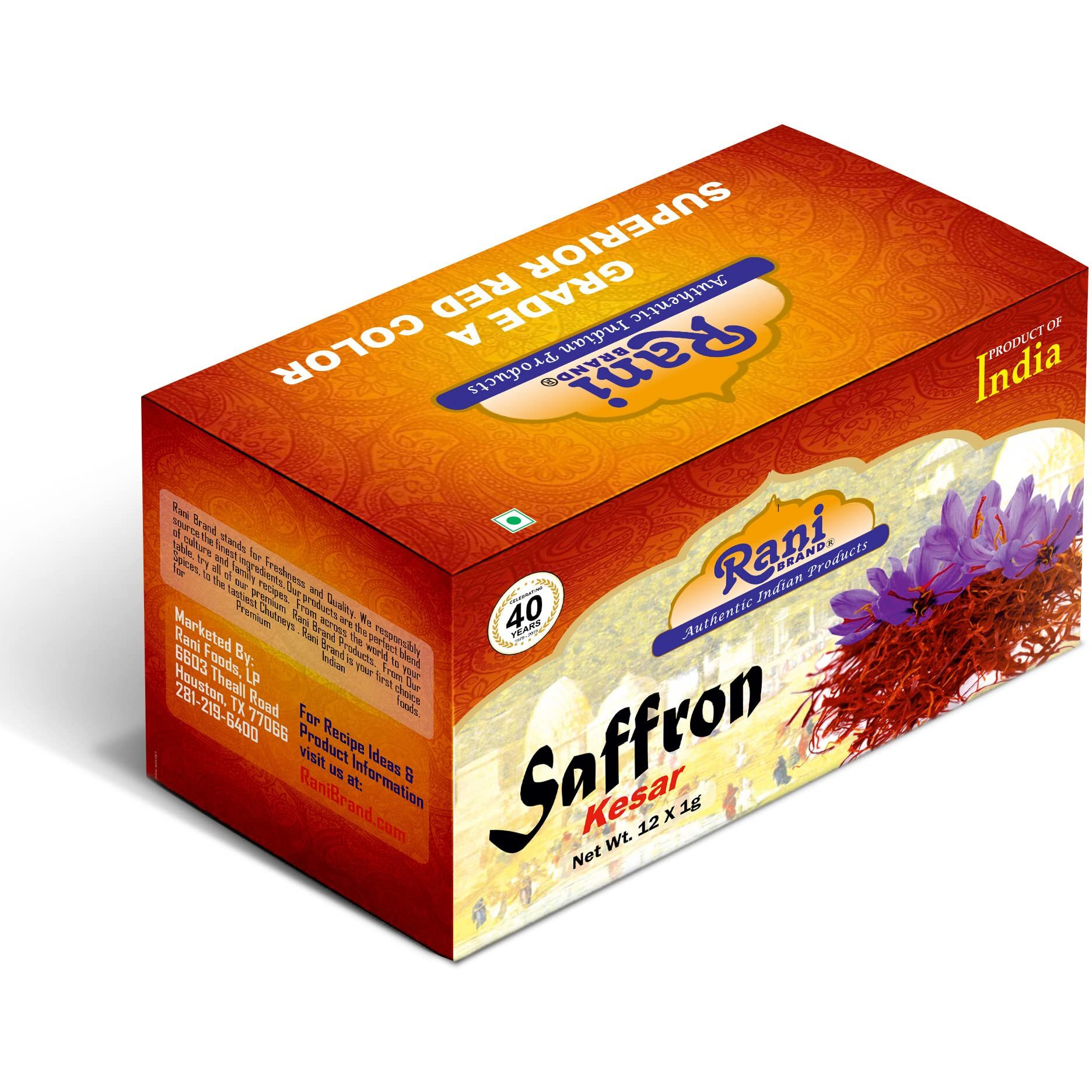 Rani Pure Saffron (Kesar) from India, Fragrant & Full Flavor, Great for Cooking, Tea & Medicinal, Grade A all red threads, 1gm (0.035oz), Pack of 12, PET Jar ~ All Natural, Vegan, Gluten Friendly