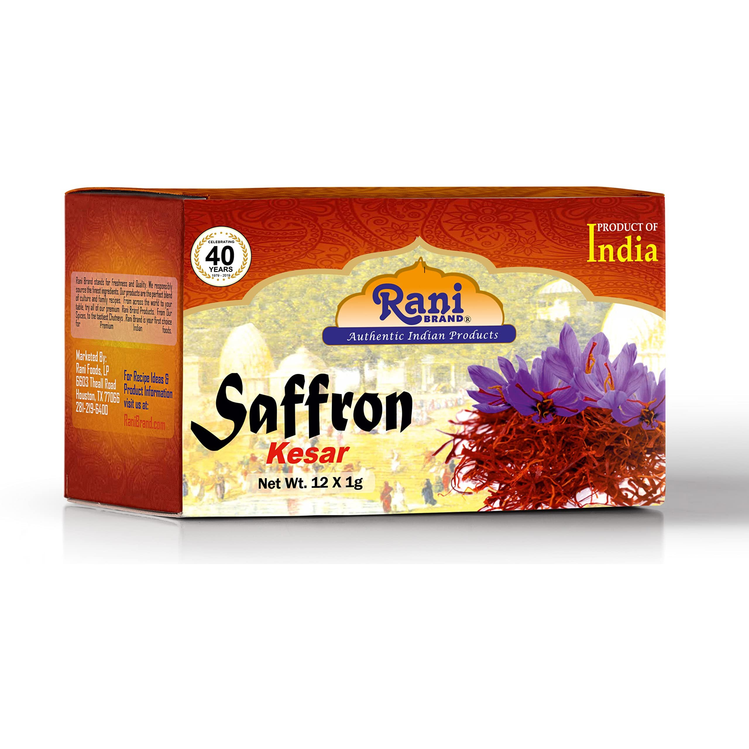 Rani Pure Saffron (Kesar) from India, Fragrant & Full Flavor, Great for Cooking, Tea & Medicinal, Grade A all red threads, 1gm (0.035oz), Pack of 12, PET Jar ~ All Natural, Vegan, Gluten Friendly