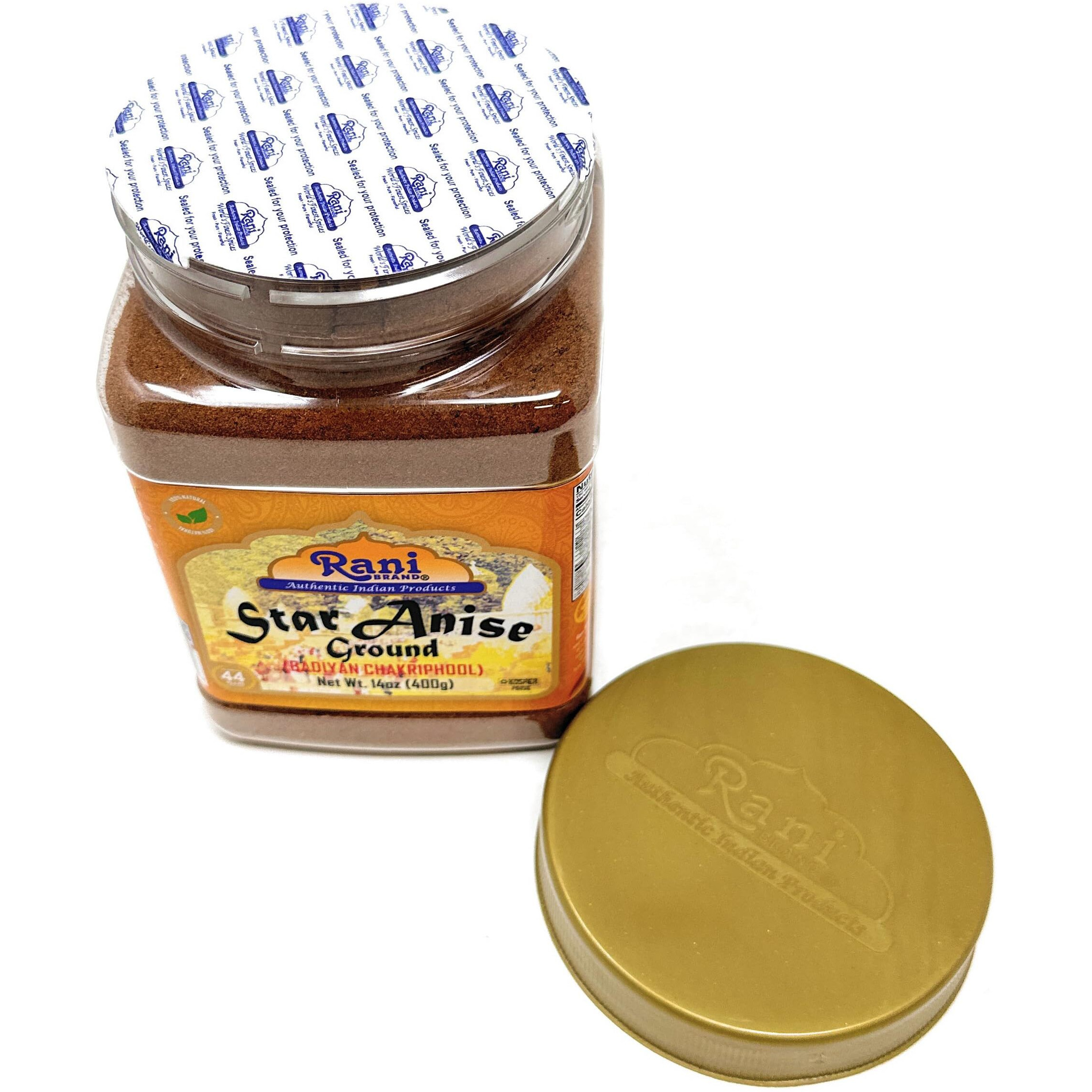 Rani Star Anise Powder (Badian Khatai) Ground Spice 14oz (400g) PET Jar ~ All Natural, Gluten Friendly, NON-GMO, Kosher, Vegan, Indian Origin (Size 14oz (400g))