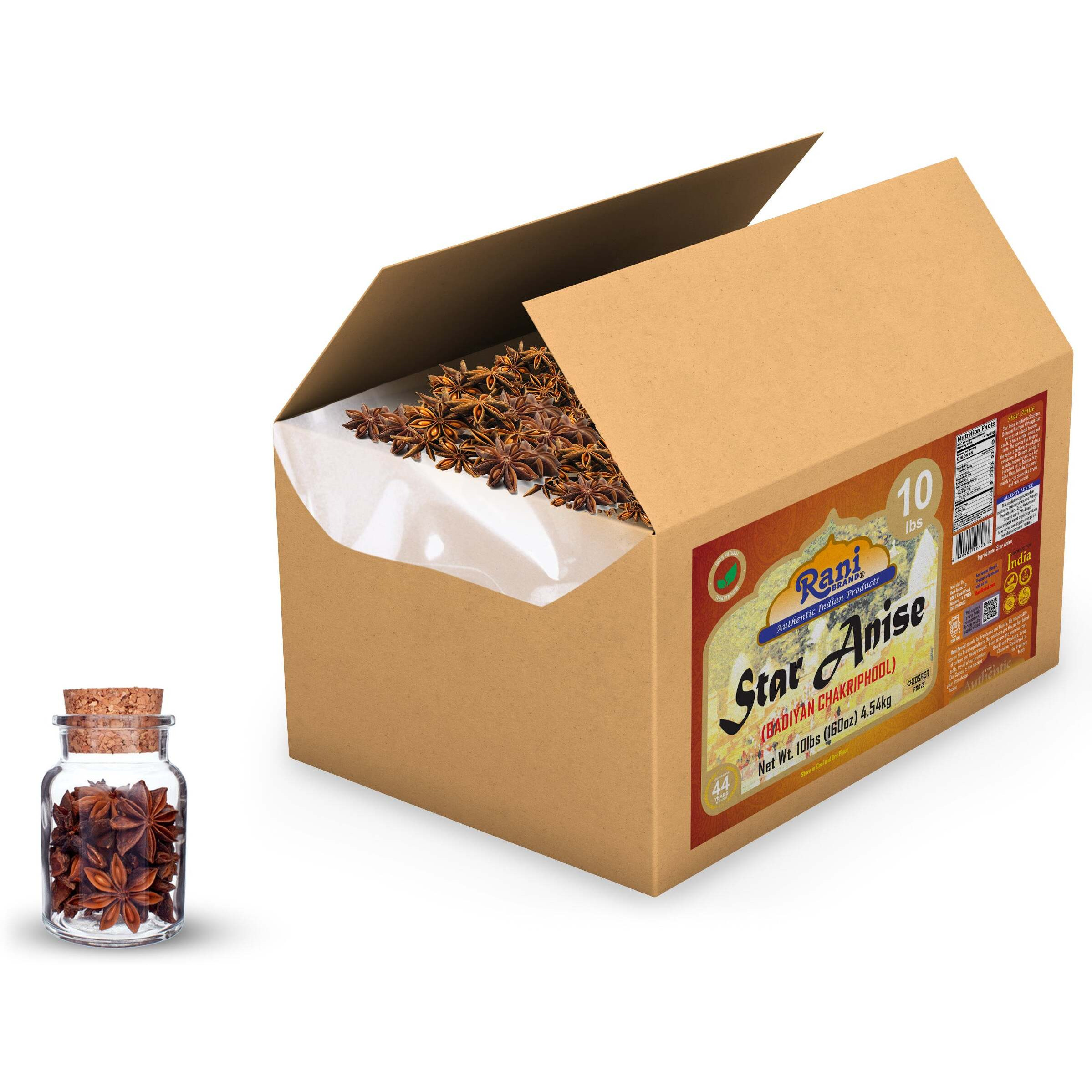 Rani Star Anise Seeds, Whole Pods (Badian Khatai) Spice 160oz (10lbs) 4.54kg Bulk Box ~ All Natural, Gluten Friendly, NON-GMO, Vegan, Indian Origin (Size 160oz (10lbs) 4.54kg)
