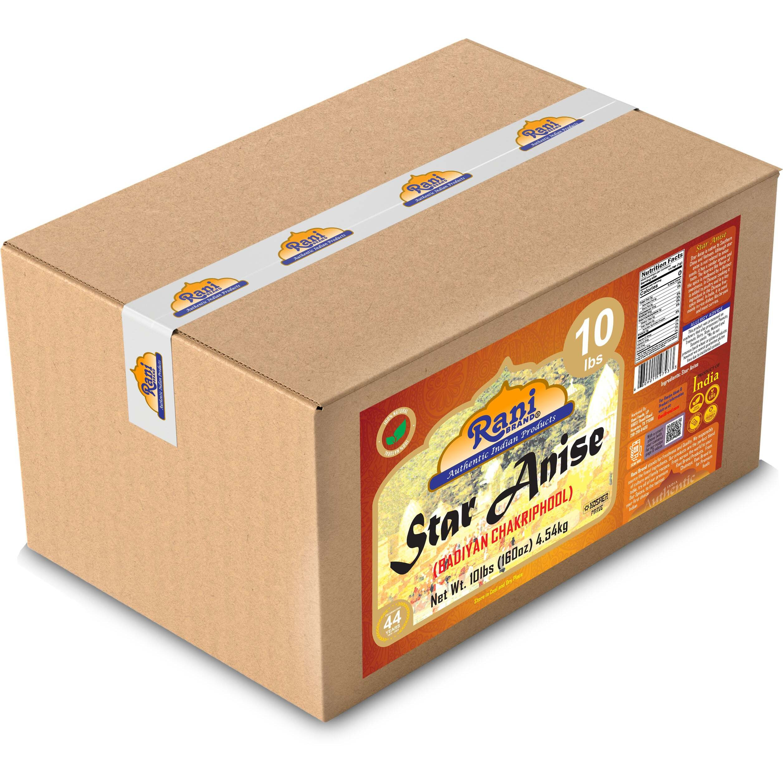 Rani Star Anise Seeds, Whole Pods (Badian Khatai) Spice 160oz (10lbs) 4.54kg Bulk Box ~ All Natural, Gluten Friendly, NON-GMO, Vegan, Indian Origin (Size 160oz (10lbs) 4.54kg)