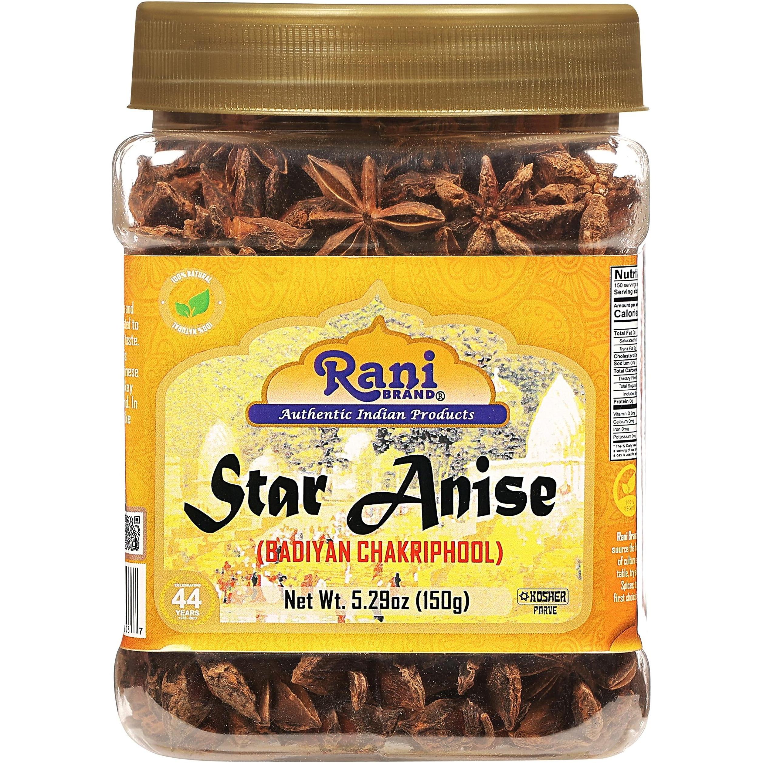 Rani Star Anise Seeds, Whole Pods (Badian Khatai) Spice 5.29oz (150g) PET Jar ~ All Natural, Gluten Friendly, NON-GMO, Kosher, Vegan, Indian Origin (Size 5.29oz (150g))