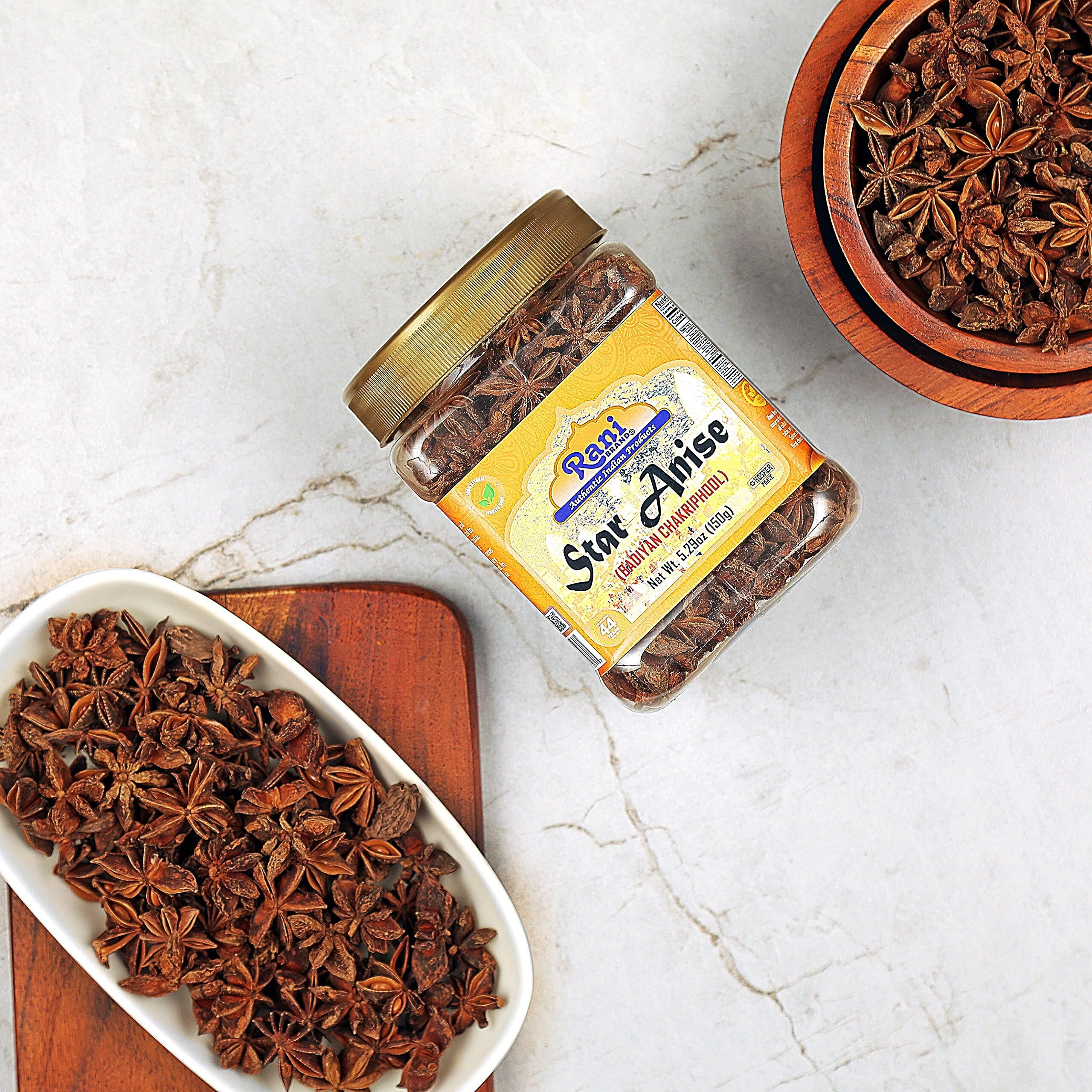 Rani Star Anise Seeds, Whole Pods (Badian Khatai) Spice 5.29oz (150g) PET Jar ~ All Natural, Gluten Friendly, NON-GMO, Kosher, Vegan, Indian Origin (Size 5.29oz (150g))