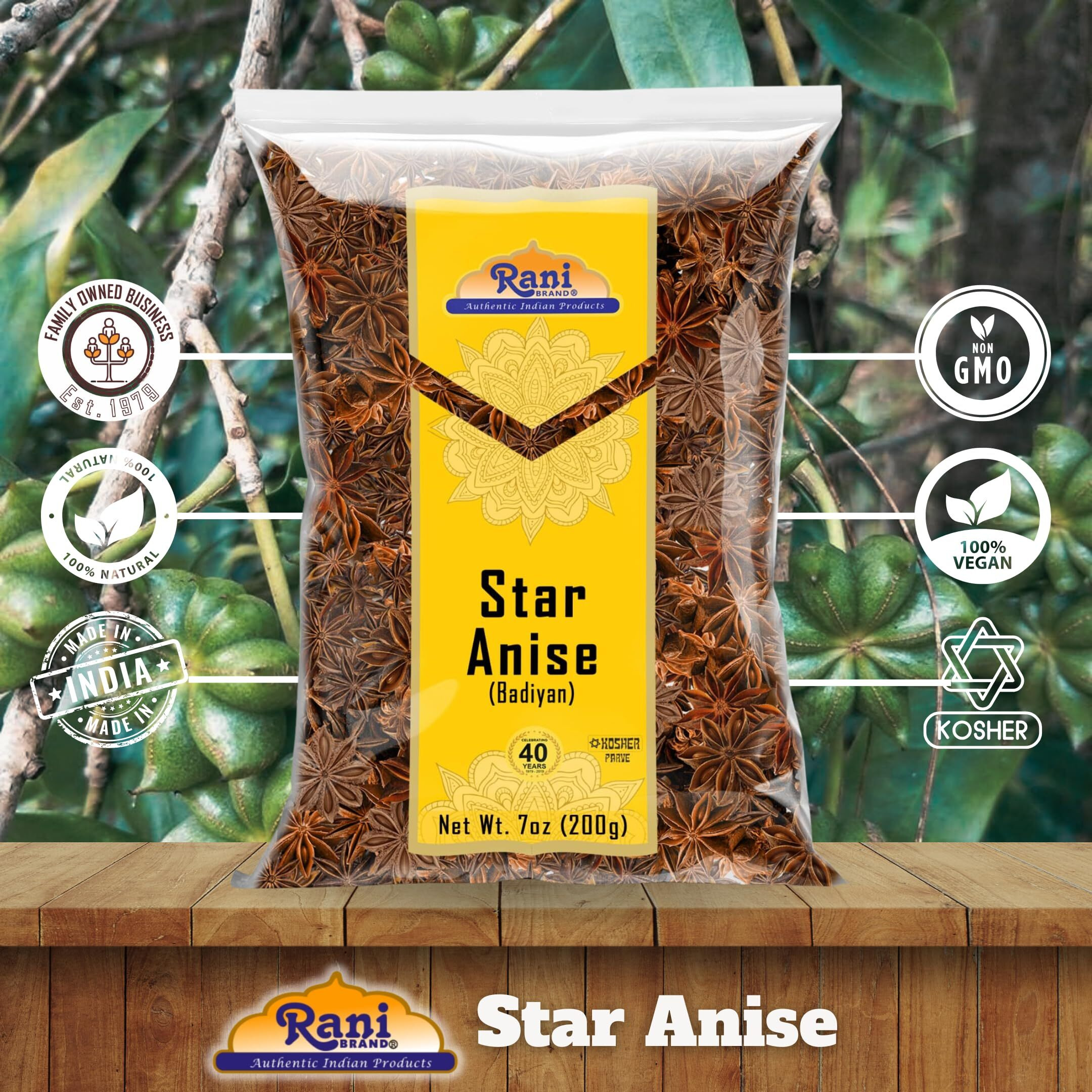 Rani Star Anise Seeds, Whole Pods (Badian Khatai) Spice 7oz (200g) ~ All Natural, Gluten Friendly, NON-GMO, Kosher, Vegan, Indian Origin (Size 7oz (200g))