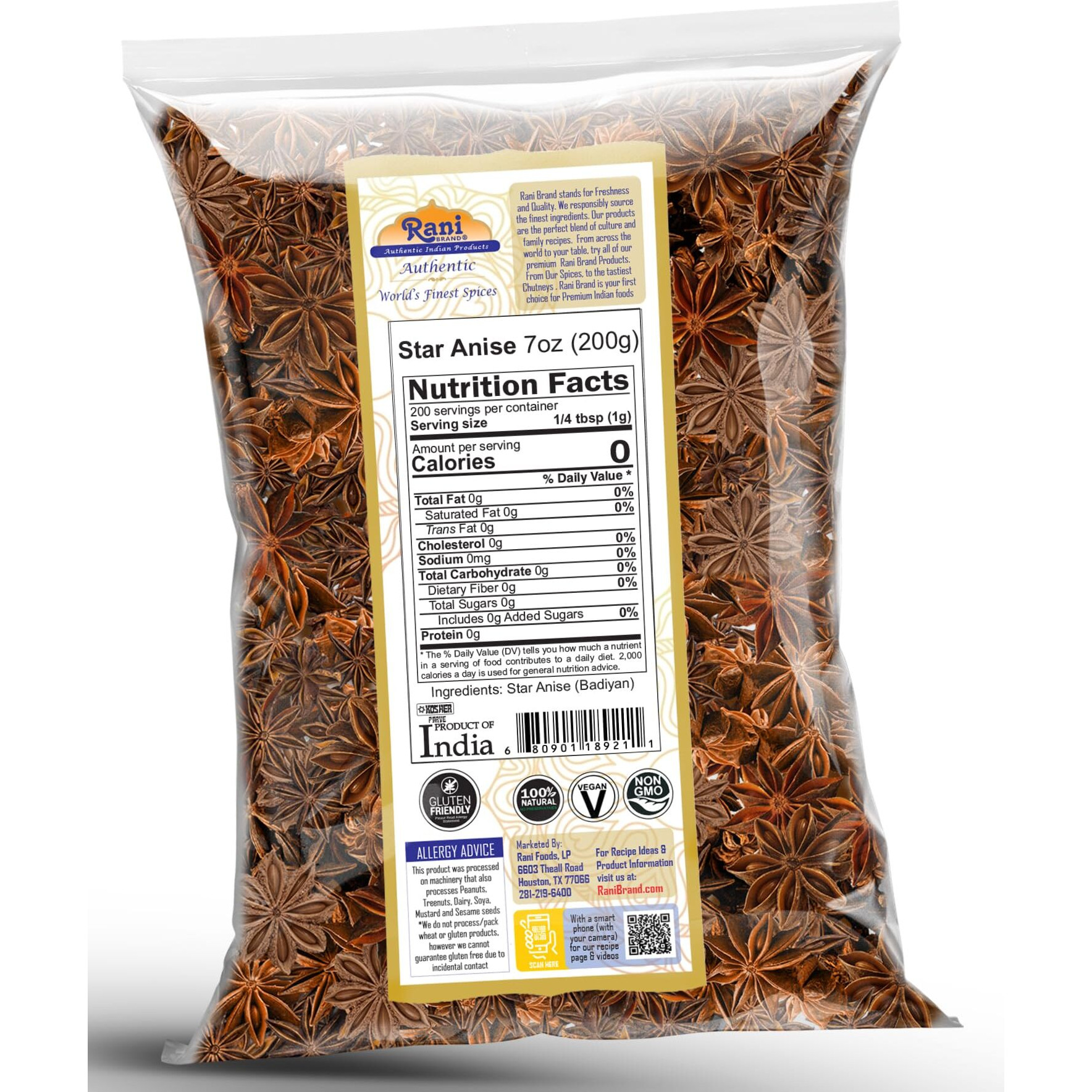 Rani Star Anise Seeds, Whole Pods (Badian Khatai) Spice 7oz (200g) ~ All Natural, Gluten Friendly, NON-GMO, Kosher, Vegan, Indian Origin (Size 7oz (200g))