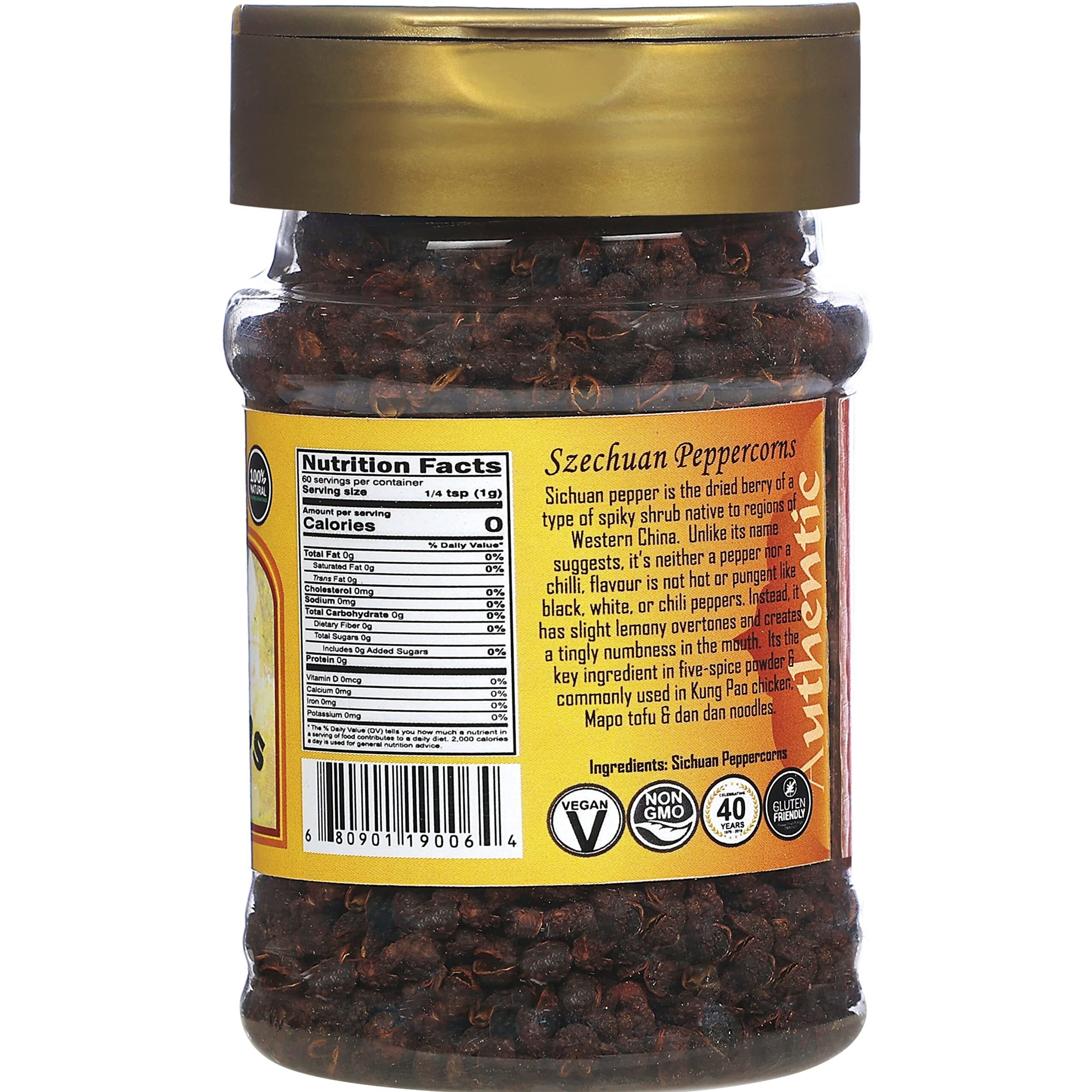 Rani Szechuan Peppercorns (Sichuan Peppercorns) 2.1oz (60g) PET Jar ~ All Natural, Gluten Friendly, Non-GMO, Perfect size for Grinders (Size 2.1oz (60g))