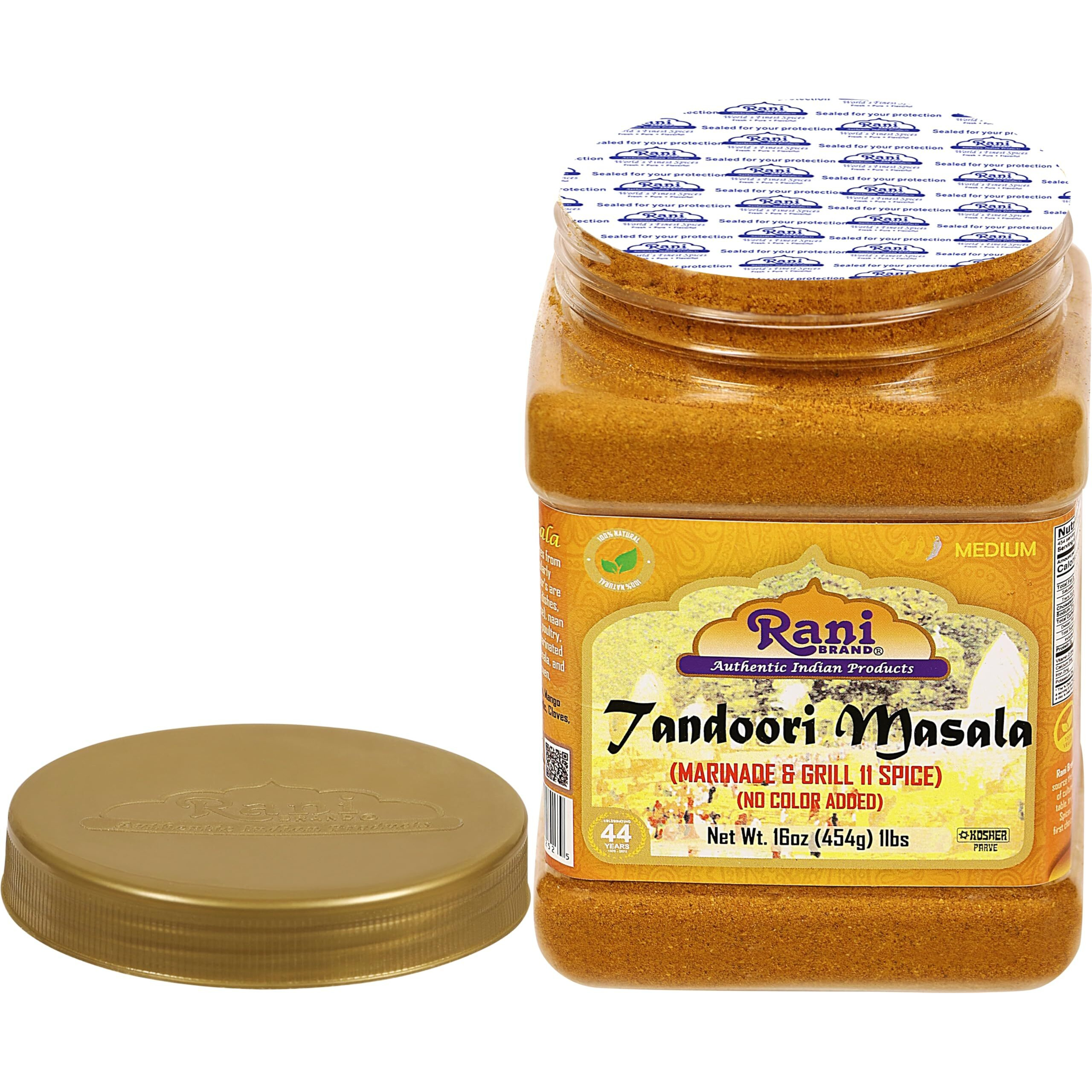 Rani Tandoori Masala (Natural, No Colors Added) Indian 11-Spice Blend 16oz (1lb) 454g PET Jar ~ Salt Free, Vegan, Gluten Friendly, NON-GMO, Indian Origin (Size 16oz (1lb) 454g)