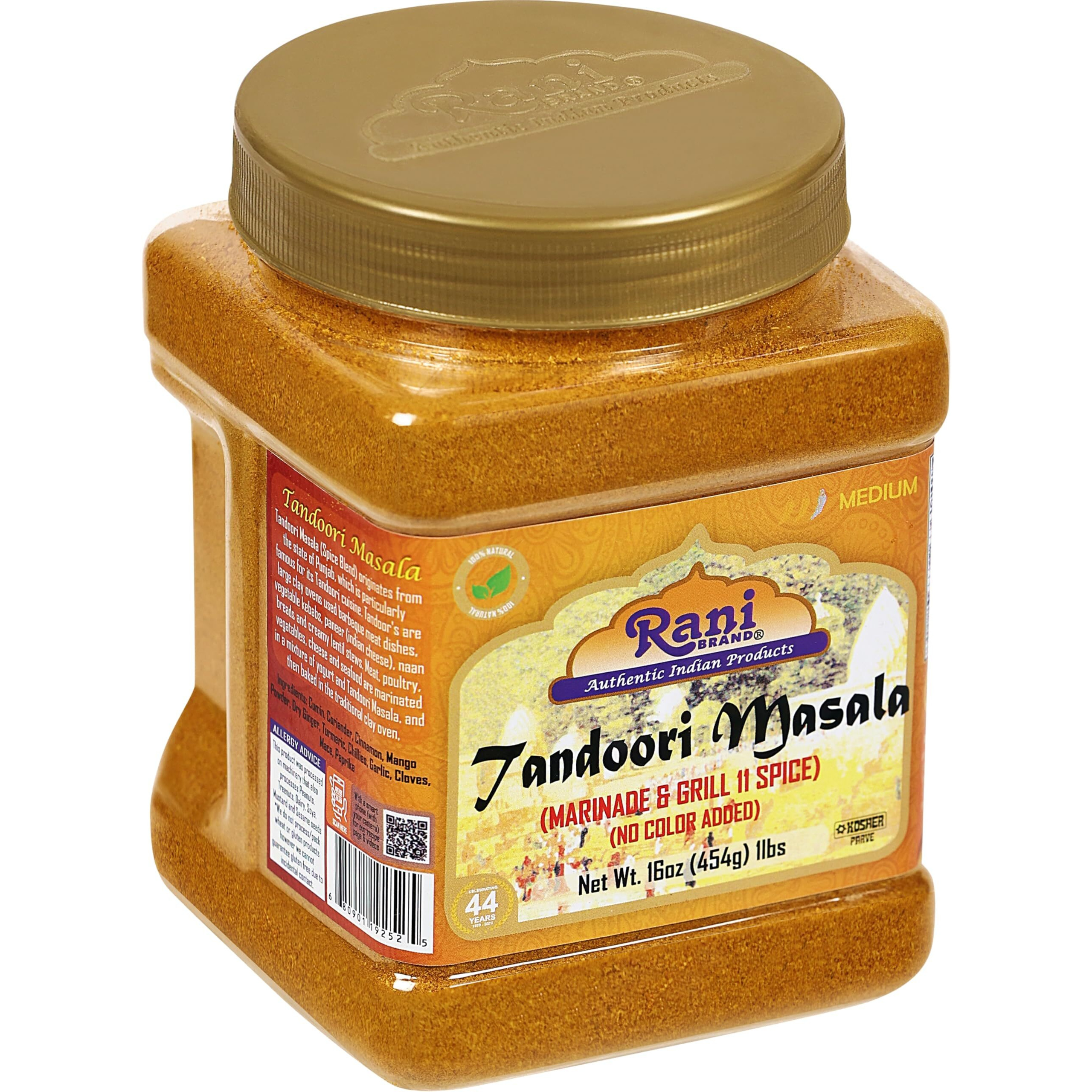 Rani Tandoori Masala (Natural, No Colors Added) Indian 11-Spice Blend 16oz (1lb) 454g PET Jar ~ Salt Free, Vegan, Gluten Friendly, NON-GMO, Indian Origin (Size 16oz (1lb) 454g)