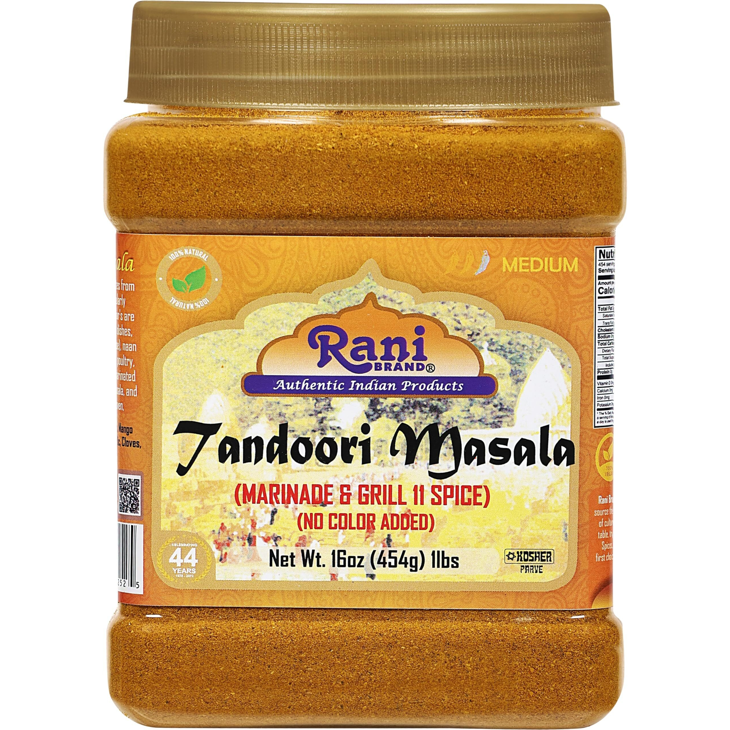 Rani Tandoori Masala (Natural, No Colors Added) Indian 11-Spice Blend 16oz (1lb) 454g PET Jar ~ Salt Free, Vegan, Gluten Friendly, NON-GMO, Indian Origin (Size 16oz (1lb) 454g)