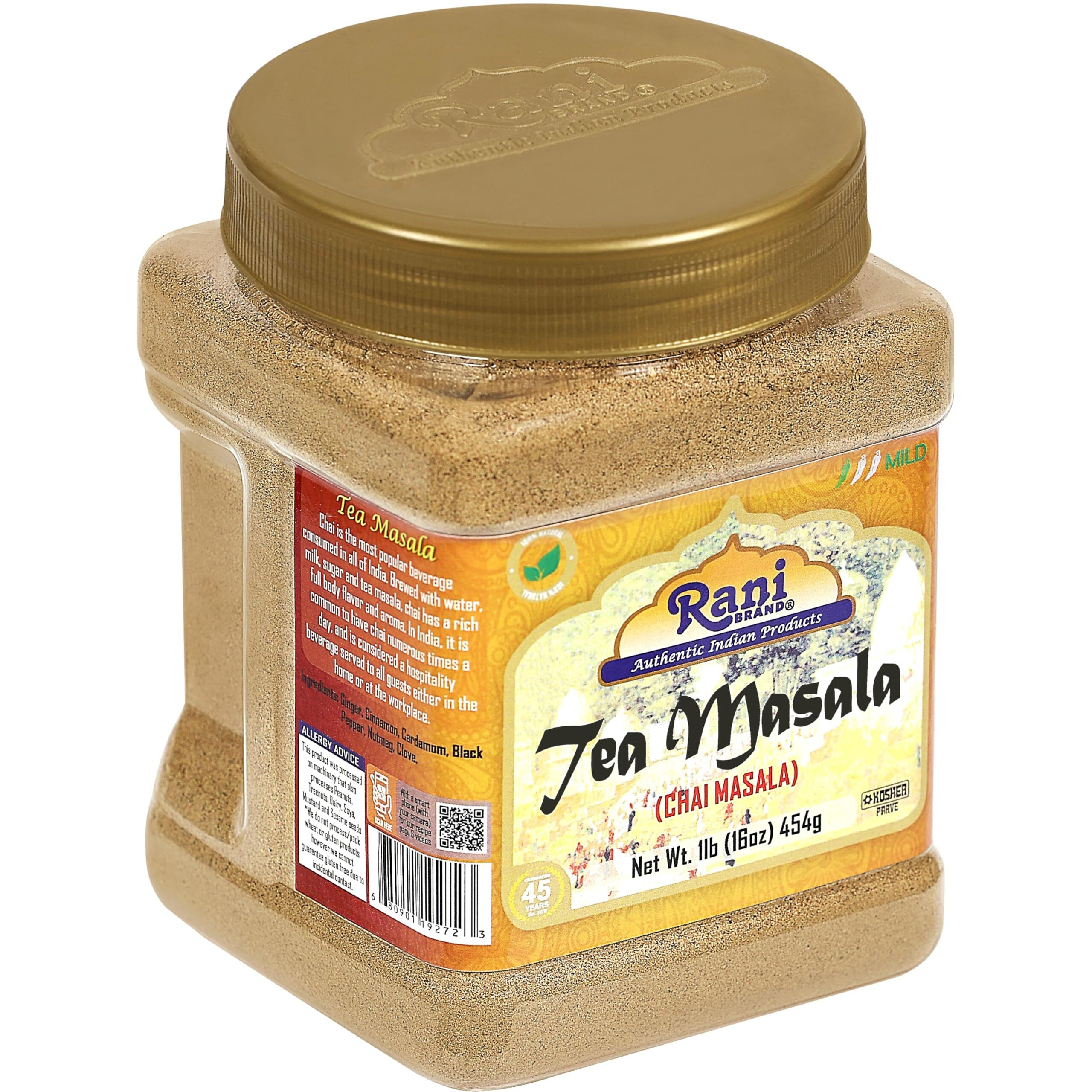 Rani Tea (Chai) Masala Indian Spice Blend 16oz (1lb) 454g Bulk PET Jar ~ All Natural, Vegan, Gluten Friendly, Salt & Sugar Free, NON-GMO, No Colors, Indian Origin (Size 16oz (1lb) 454g)