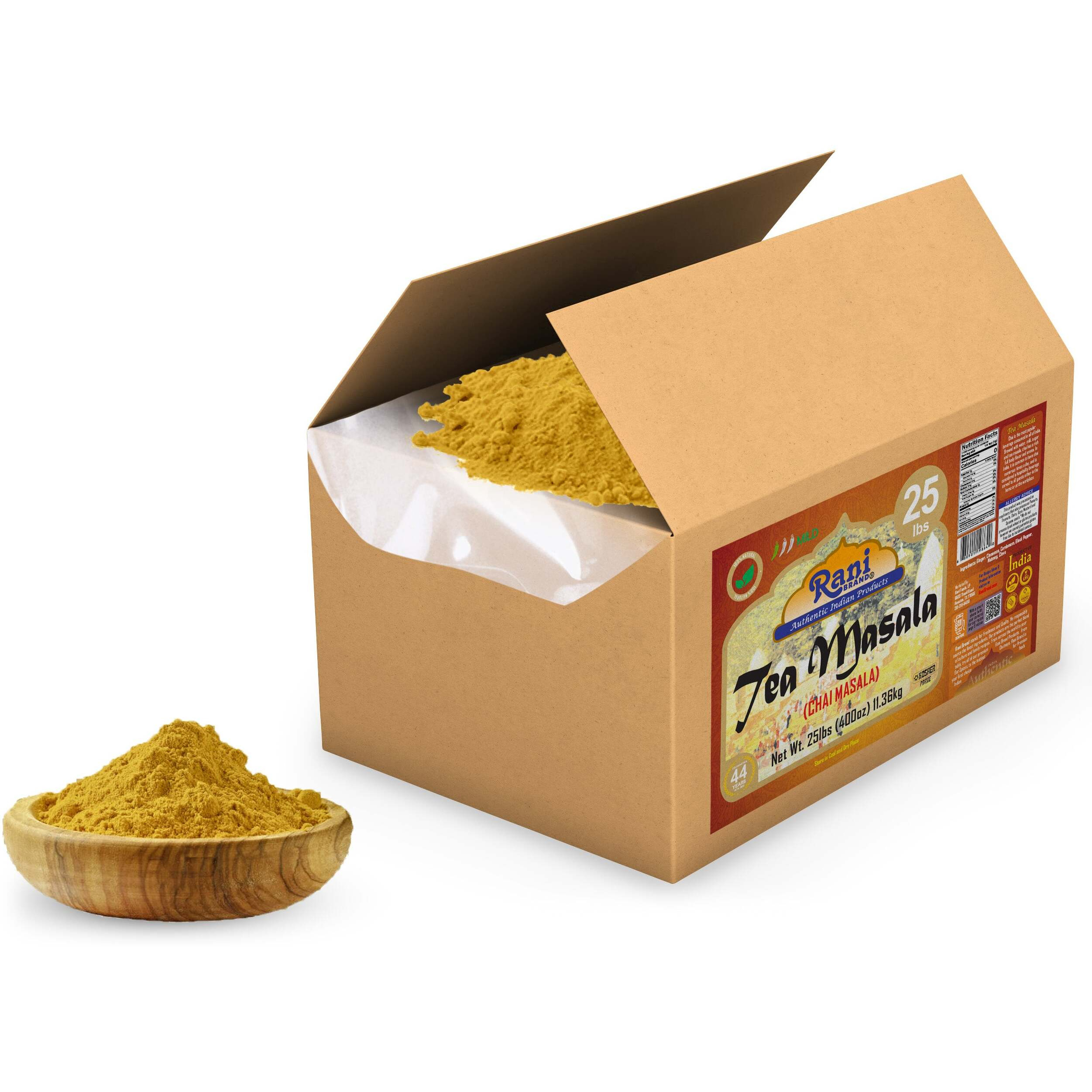 Rani Tea (Chai) Masala Indian Spice Blend 400oz (25lbs) 11.36kg Bulk Box ~ All Natural, Vegan, Gluten Friendly, Salt & Sugar Free, NON-GMO, No Colors, Kosher, Indian Origin (Size 400oz (25lbs) 11.36kg)