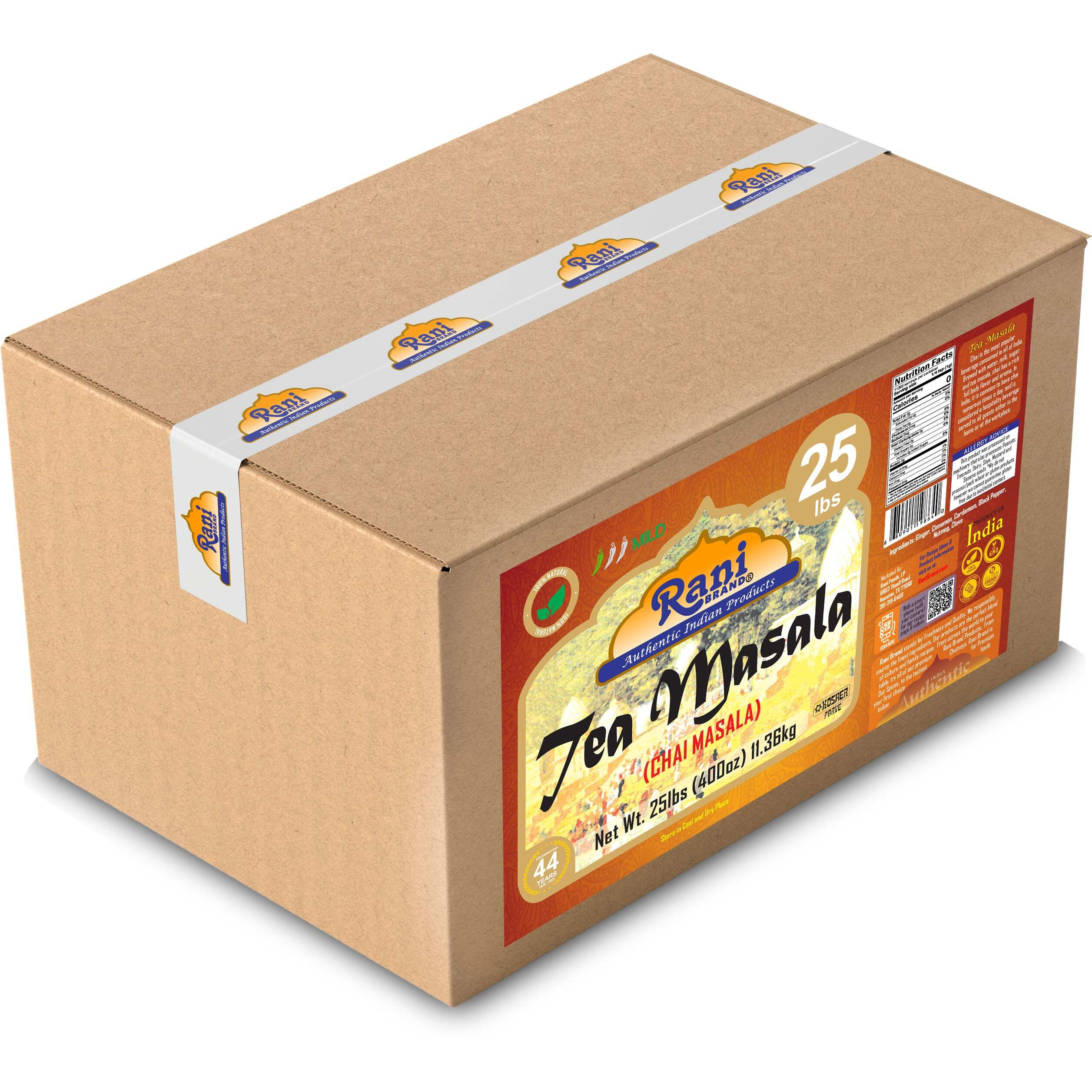 Rani Tea (Chai) Masala Indian Spice Blend 400oz (25lbs) 11.36kg Bulk Box ~ All Natural, Vegan, Gluten Friendly, Salt & Sugar Free, NON-GMO, No Colors, Kosher, Indian Origin (Size 400oz (25lbs) 11.36kg)