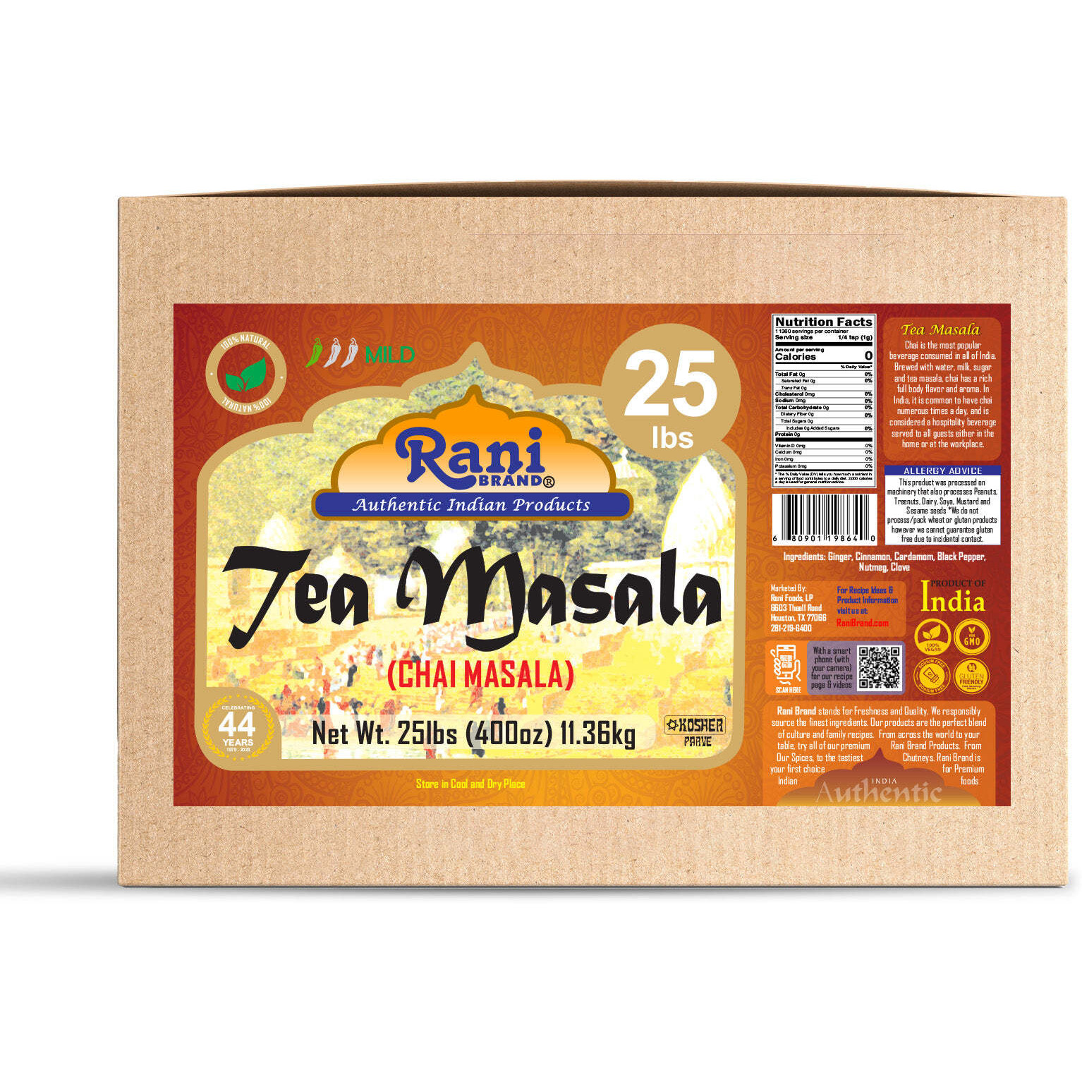 Rani Tea (Chai) Masala Indian Spice Blend 400oz (25lbs) 11.36kg Bulk Box ~ All Natural, Vegan, Gluten Friendly, Salt & Sugar Free, NON-GMO, No Colors, Kosher, Indian Origin (Size 400oz (25lbs) 11.36kg)