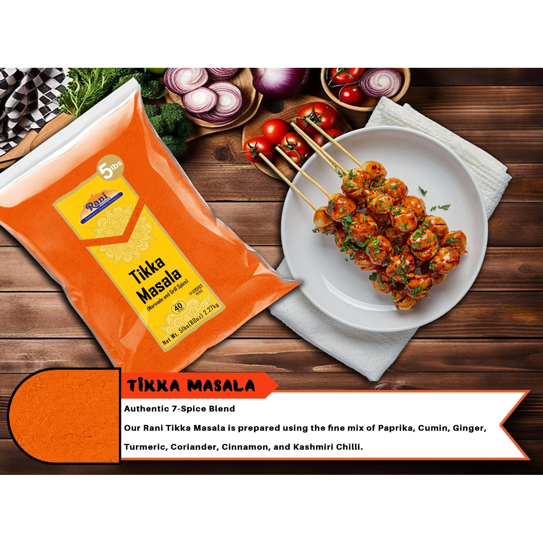 Rani Tikka Masala Indian 7-Spice Blend 80oz (5lbs) 2.27kg Bulk ~ All Natural, Salt-Free, Vegan, No Colors, Gluten Friendly, NON-GMO, Kosher, Indian Origin (Size 80oz (5lbs) 2.27kg)