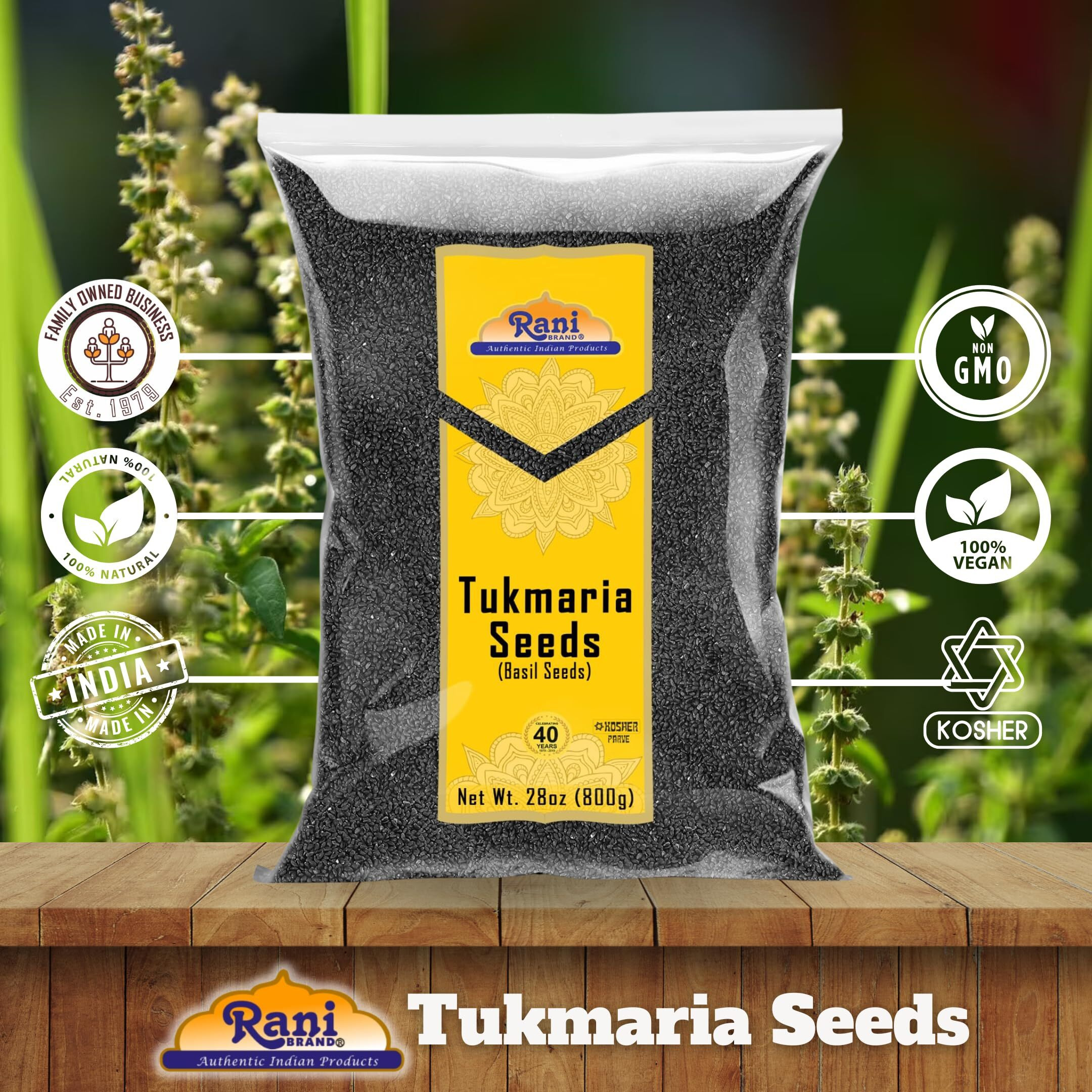 Rani Tukmaria (Holy Basil Seeds) 28oz (800g) Used for Falooda / Sabja Dessert, Spice & Ayurveda Herbal ~ All Natural, Gluten Friendly, NON-GMO, Kosher, Vegan, Indian Origin (Size 28oz (800g))