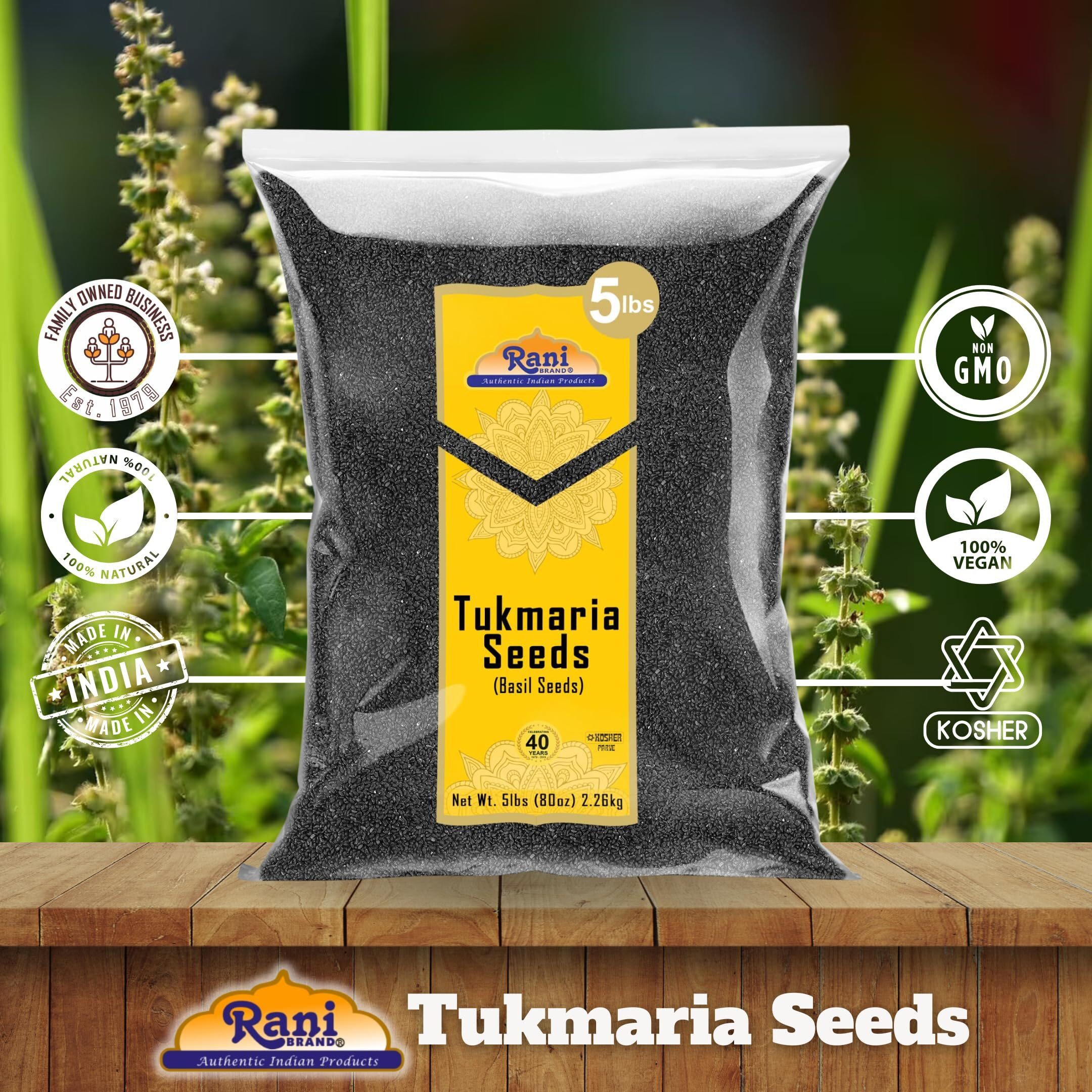 Rani Tukmaria (Holy Basil Seeds) 80oz (5lbs) 2.27kg Used for Falooda / Sabja Dessert, Spice & Ayurveda Herbal ~ All Natural, Gluten Friendly, NON-GMO, Kosher, Vegan, Indian Origin (Size 80oz (5lbs) 2.27kg)