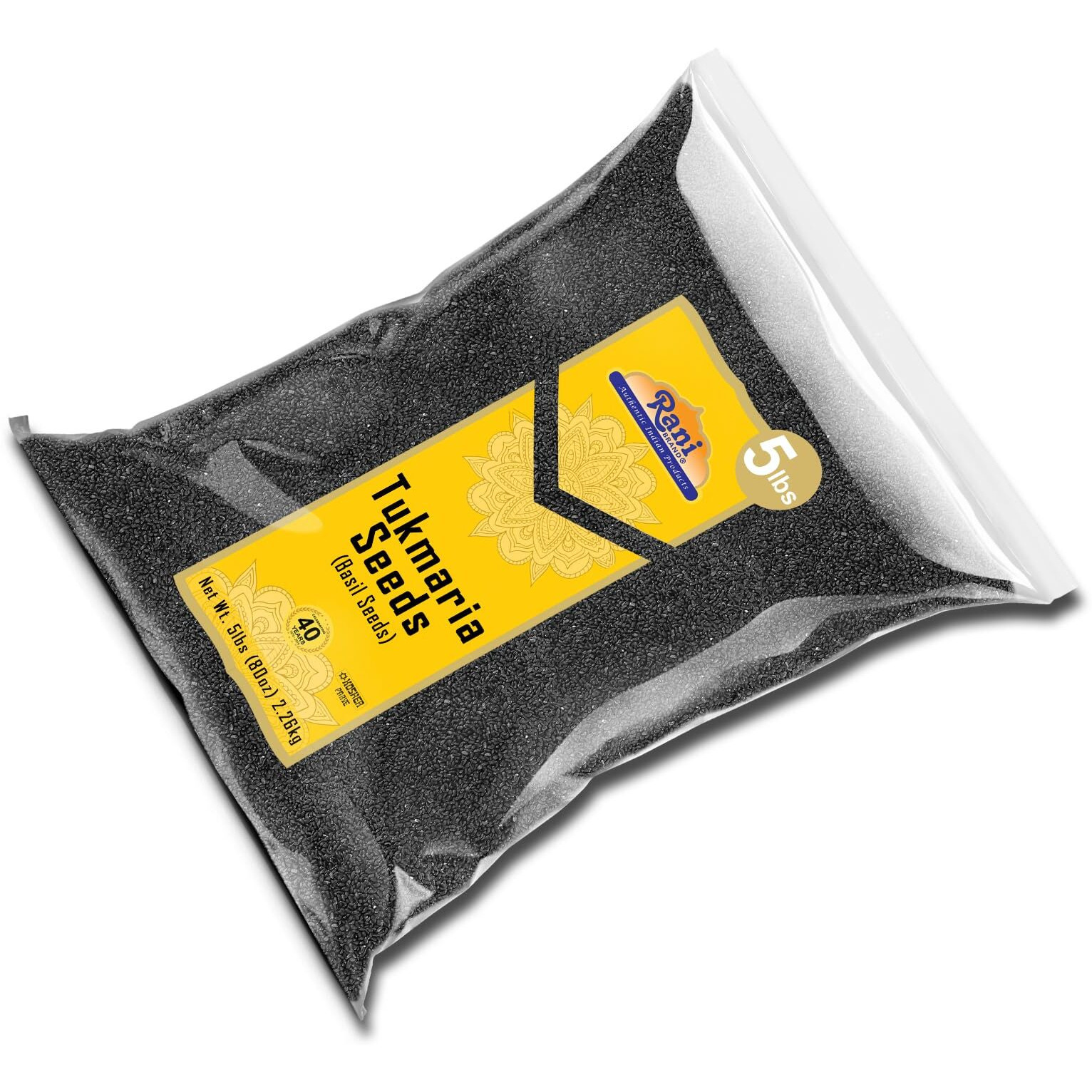 Rani Tukmaria (Holy Basil Seeds) 80oz (5lbs) 2.27kg Used for Falooda / Sabja Dessert, Spice & Ayurveda Herbal ~ All Natural, Gluten Friendly, NON-GMO, Kosher, Vegan, Indian Origin (Size 80oz (5lbs) 2.27kg)