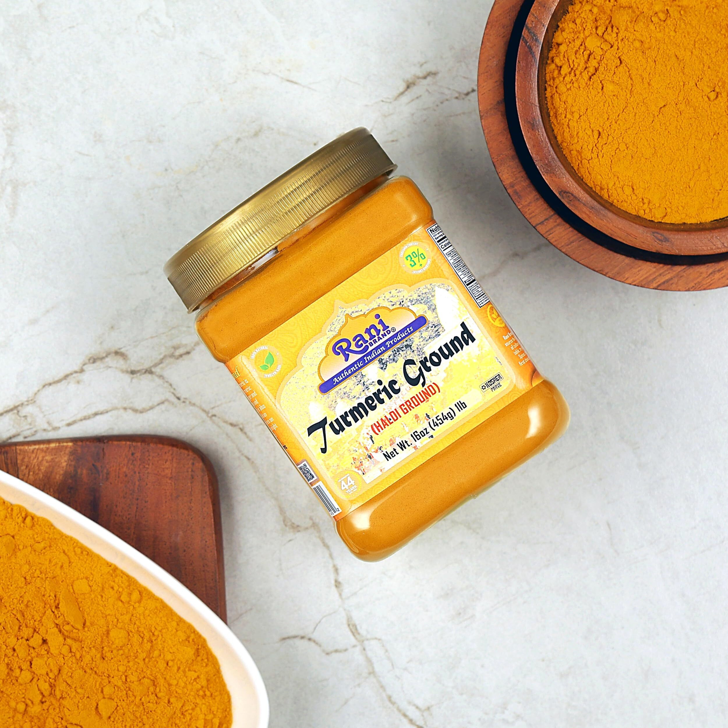 Rani Turmeric (Haldi) Root Powder Spice, (High Curcumin Content) 16oz (1lb) 454g PET Jar, Pack of 6 ~ All Natural, 100% Pure, Salt Free, Vegan, Gluten Friendly, NON-GMO, Indian Origin (Size 16oz (1lb) 454g)