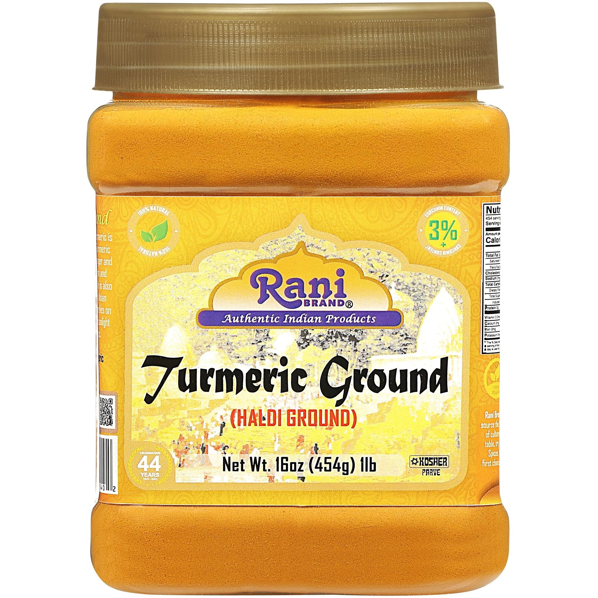 Rani Turmeric (Haldi) Root Powder Spice, (High Curcumin Content) 16oz (1lb) 454g PET Jar, Pack of 6 ~ All Natural, 100% Pure, Salt Free, Vegan, Gluten Friendly, NON-GMO, Indian Origin (Size 16oz (1lb) 454g)