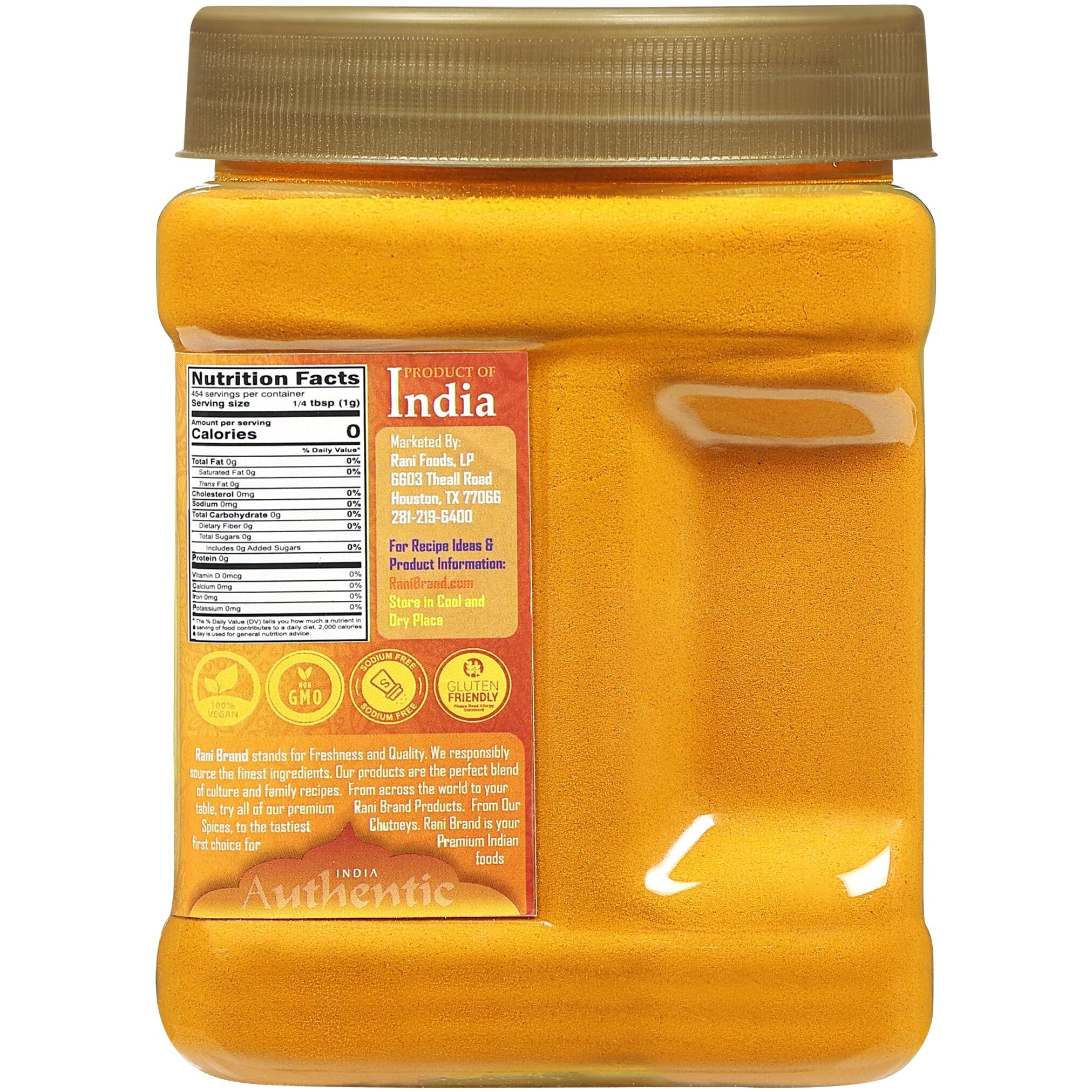 Rani Turmeric (Haldi) Root Powder Spice, (High Curcumin Content) 16oz (1lb) 454g PET Jar, Pack of 6 ~ All Natural, 100% Pure, Salt Free, Vegan, Gluten Friendly, NON-GMO, Indian Origin (Size 16oz (1lb) 454g)