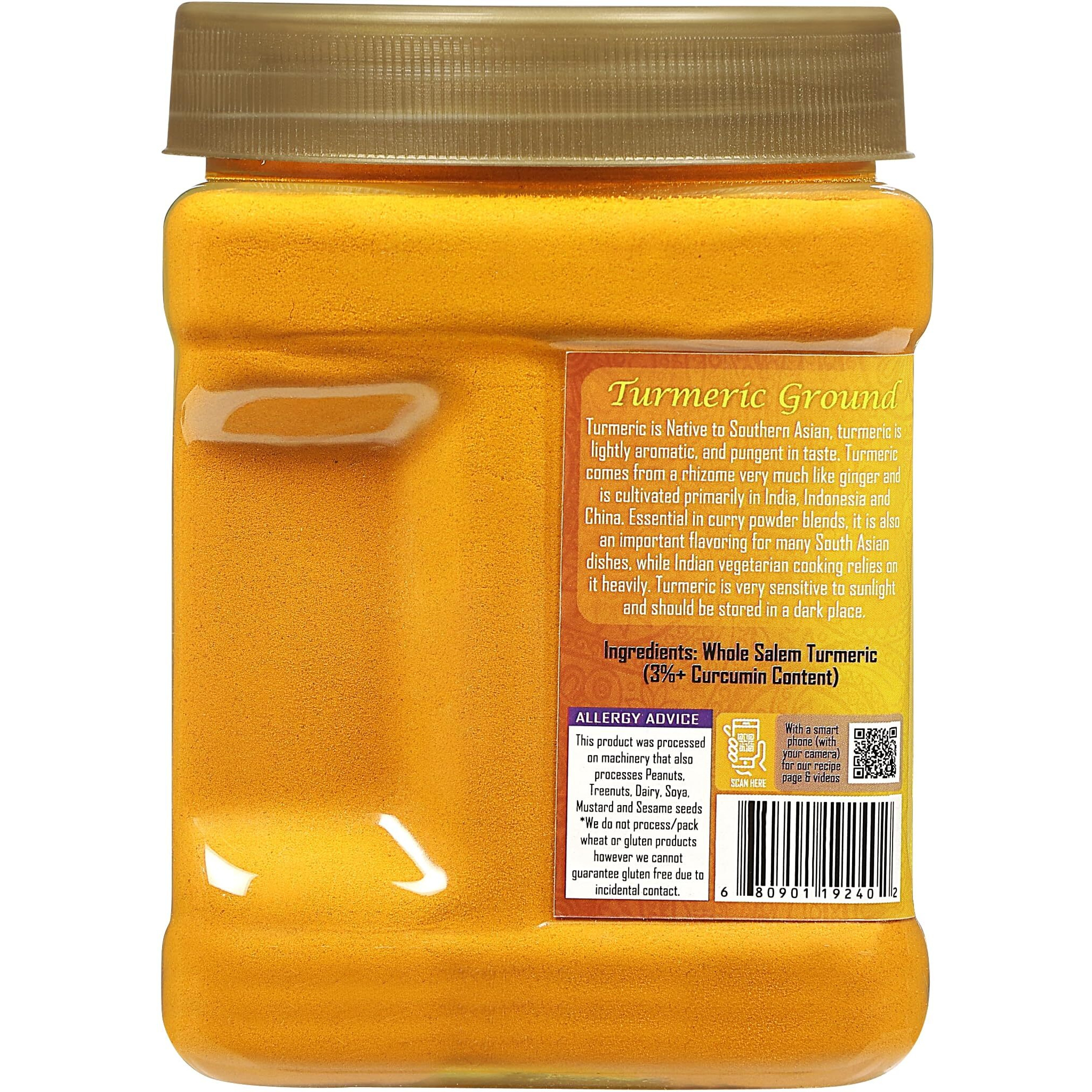Rani Turmeric (Haldi) Root Powder Spice, (High Curcumin Content) 16oz (1lb) 454g PET Jar, Pack of 6 ~ All Natural, 100% Pure, Salt Free, Vegan, Gluten Friendly, NON-GMO, Indian Origin (Size 16oz (1lb) 454g)