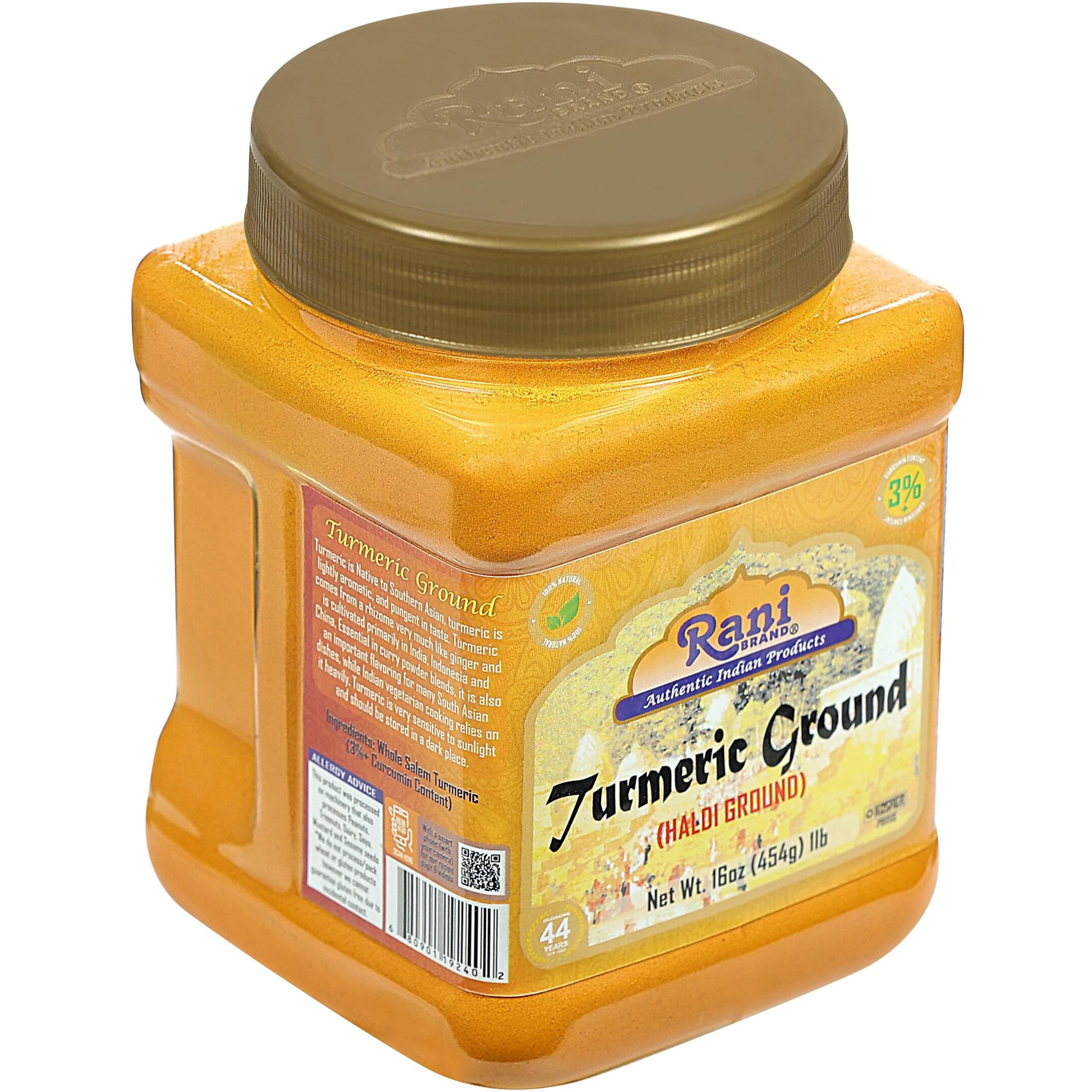 Rani Turmeric (Haldi) Root Powder Spice, (High Curcumin Content) 16oz (1lb) 454g PET Jar, Pack of 6 ~ All Natural, 100% Pure, Salt Free, Vegan, Gluten Friendly, NON-GMO, Indian Origin (Size 16oz (1lb) 454g)