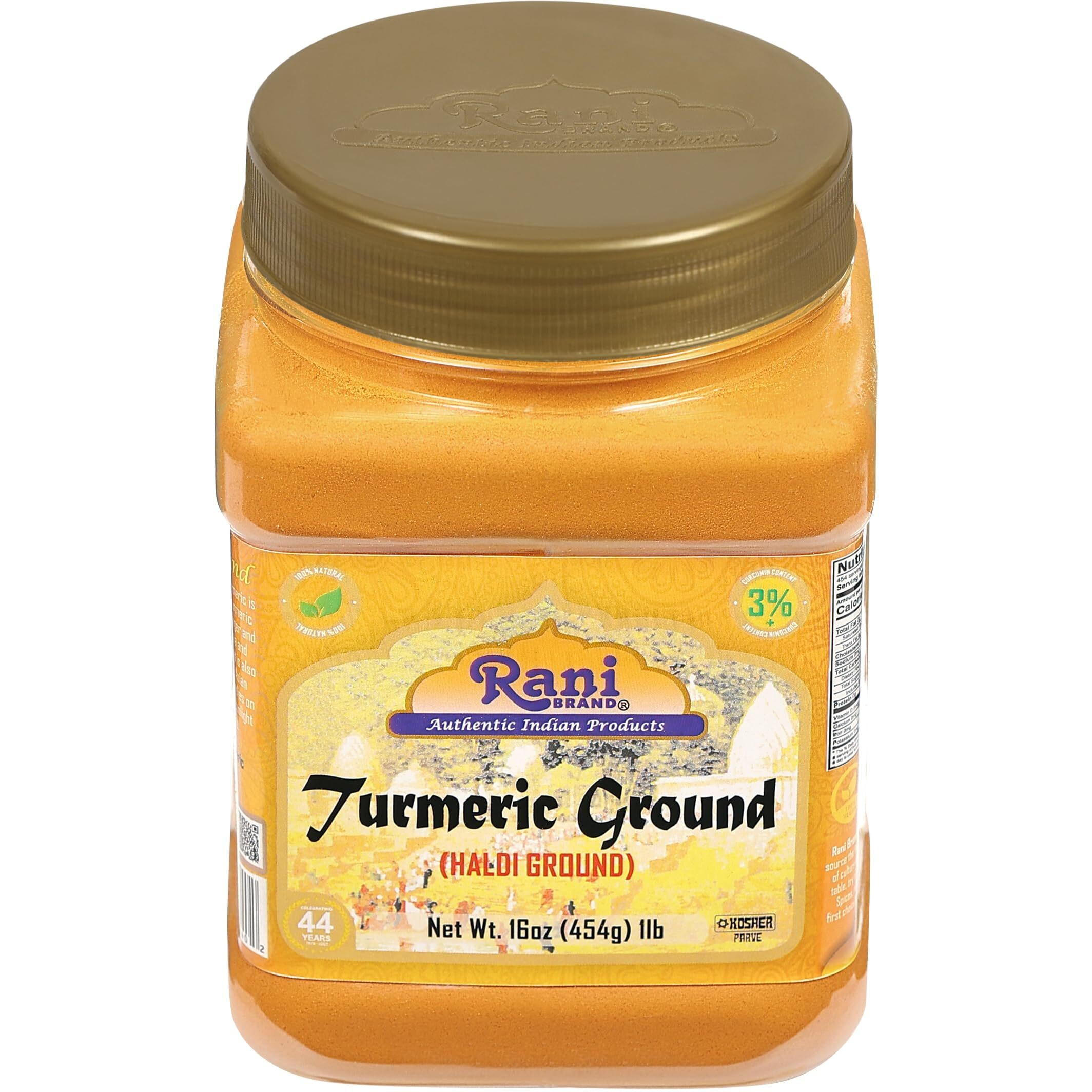 Rani Turmeric (Haldi) Root Powder Spice, (High Curcumin Content) 16oz (1lb) 454g PET Jar, Pack of 6 ~ All Natural, 100% Pure, Salt Free, Vegan, Gluten Friendly, NON-GMO, Indian Origin (Size 16oz (1lb) 454g)
