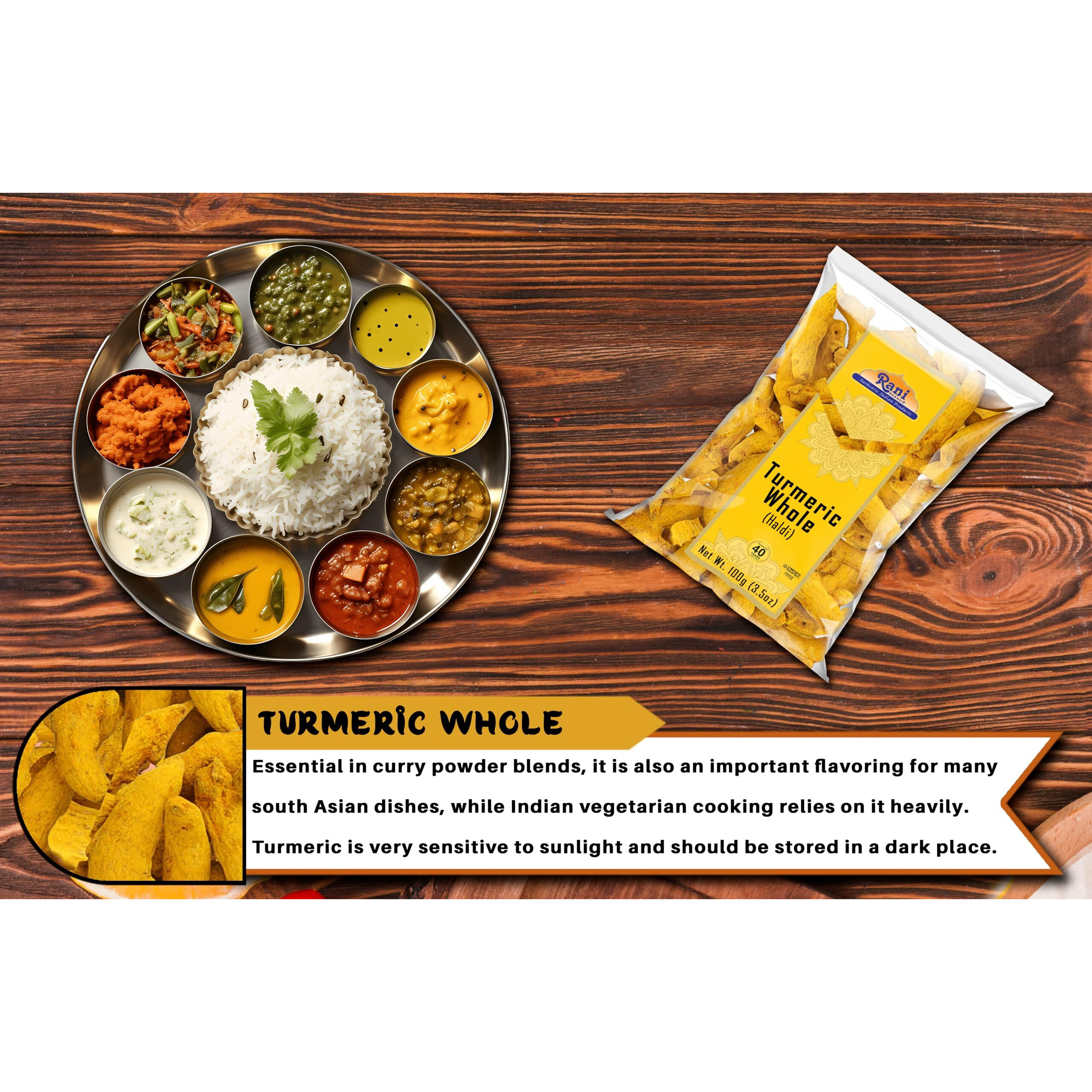 Rani Turmeric (Haldi) Root Whole Spice, Dried 3.5oz (100g) ~ All Natural, 100% Pure, Vegan, Gluten Friendly, NON-GMO, Kosher, Indian Origin (Size 3.5oz (100g))
