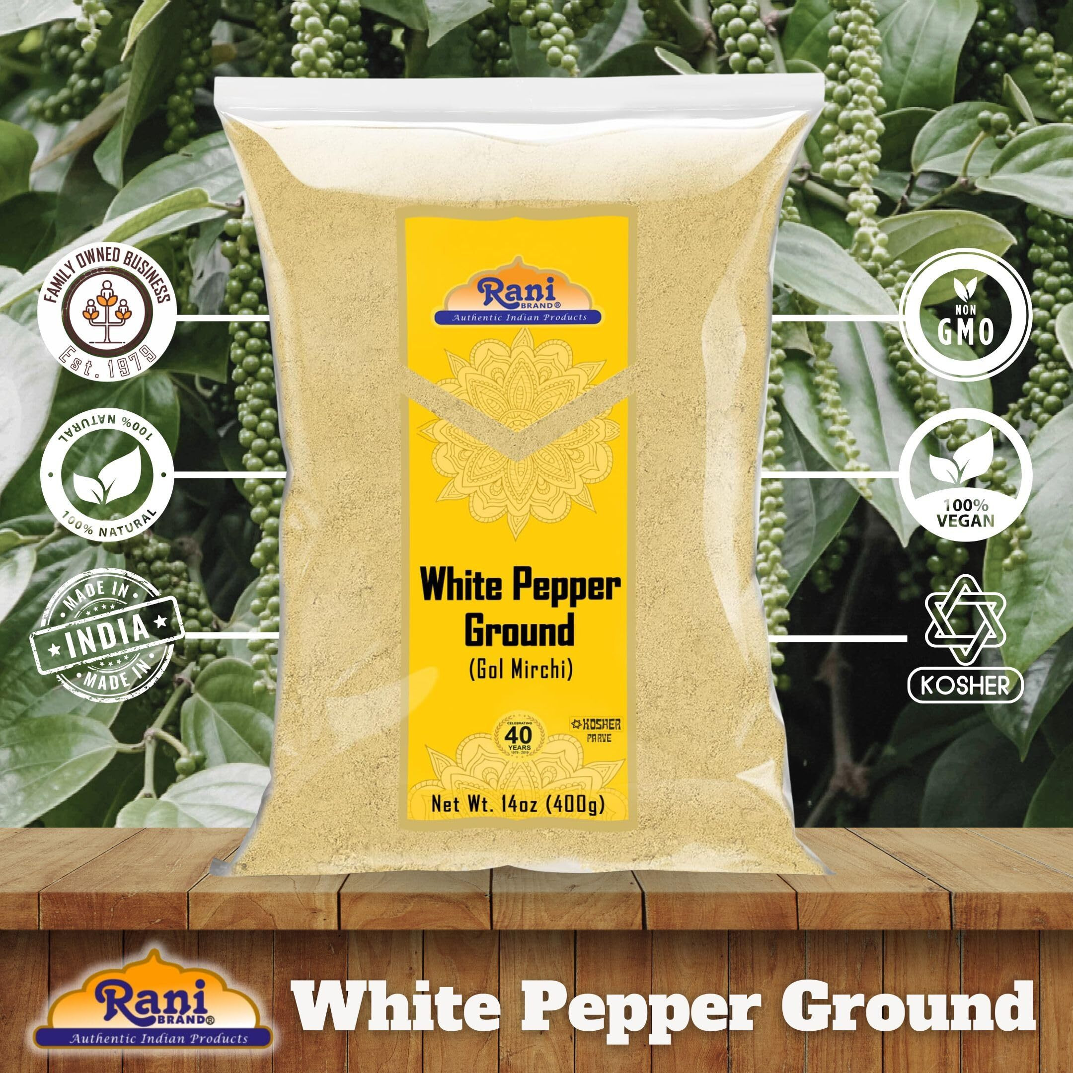 Rani White Pepper (Gol Mirch), Ground Spice 14oz (400g) ~ All Natural, Vegan, Gluten Friendly, NON-GMO, Kosher, Indian Origin (Size 14oz (400g))