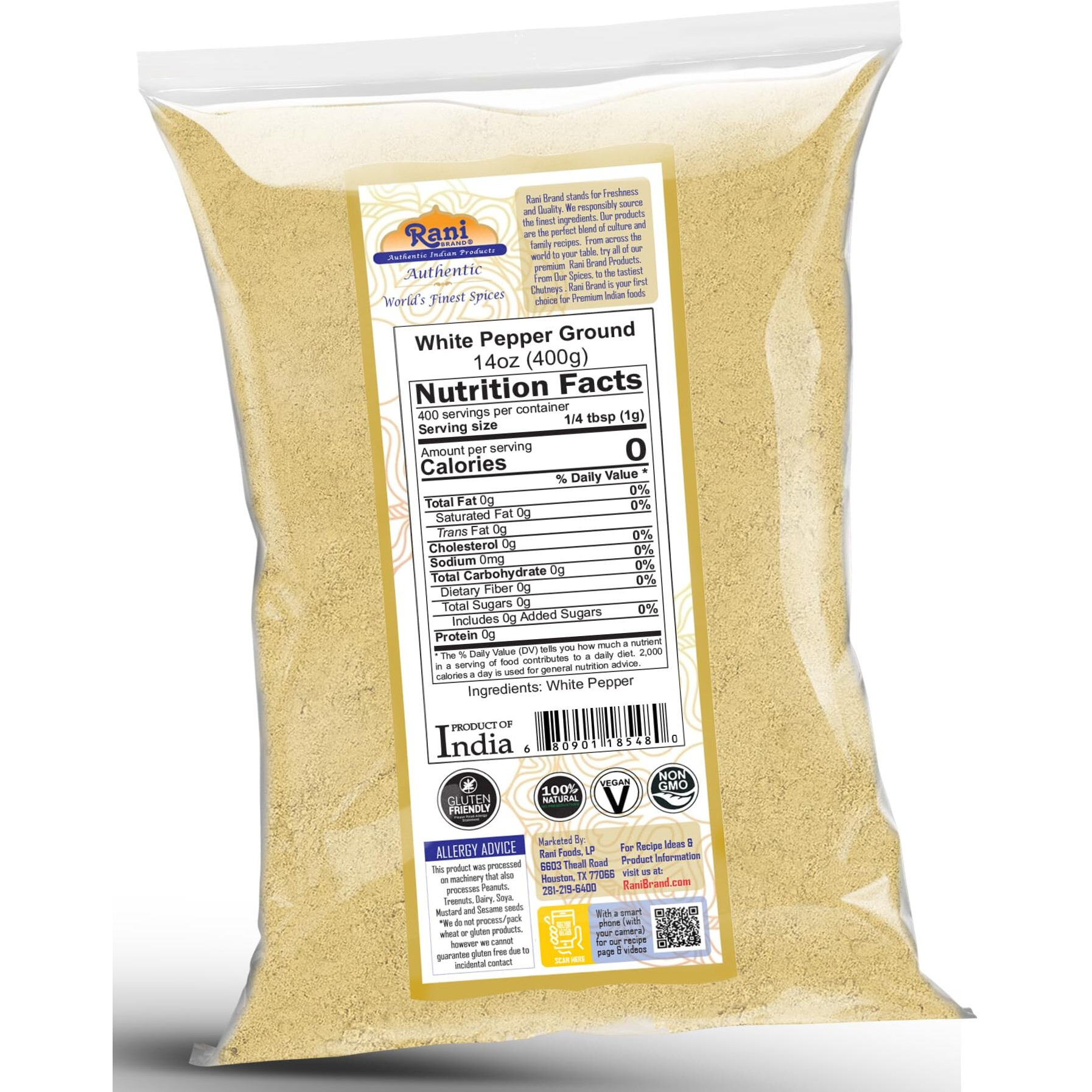 Rani White Pepper (Gol Mirch), Ground Spice 14oz (400g) ~ All Natural, Vegan, Gluten Friendly, NON-GMO, Kosher, Indian Origin (Size 14oz (400g))