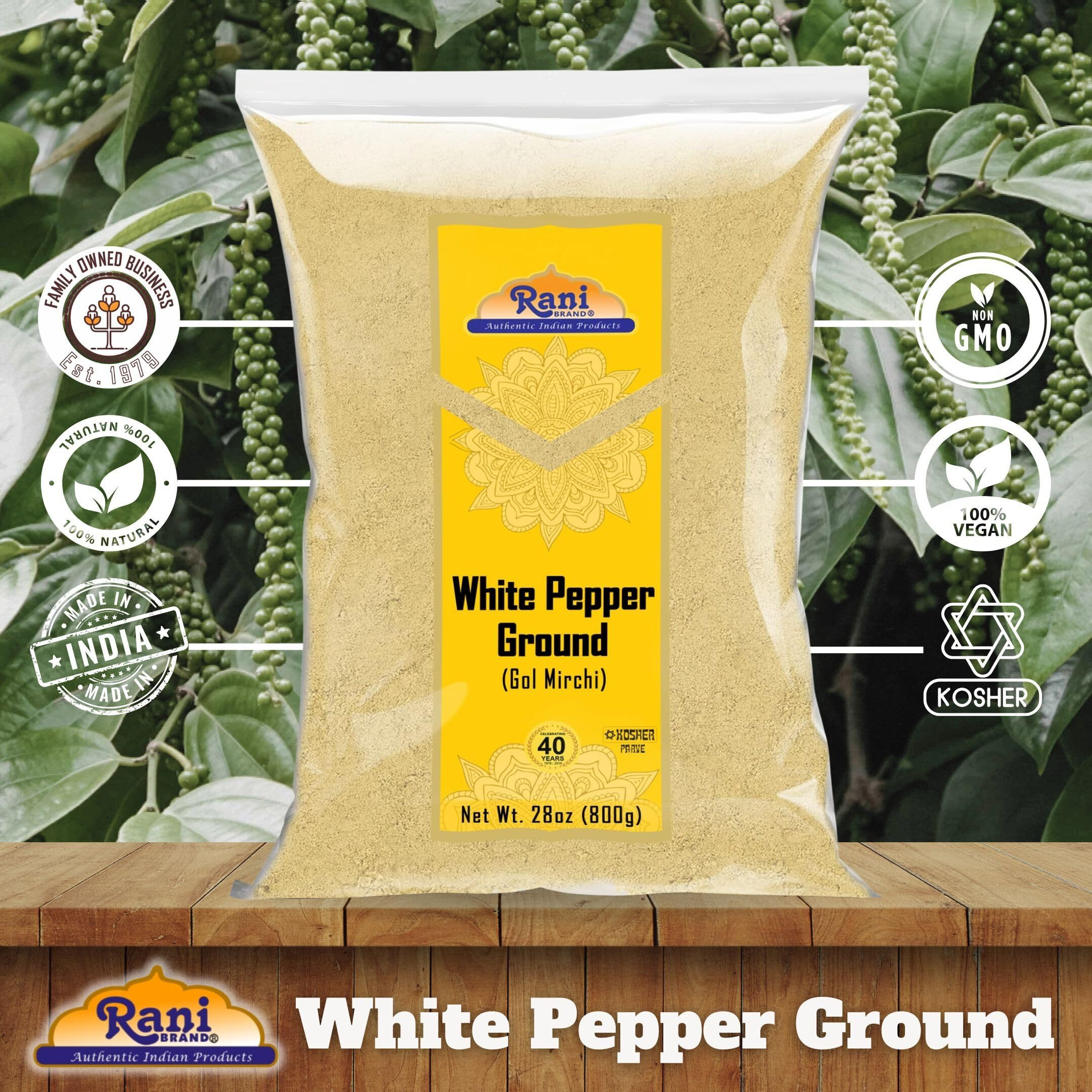 Rani White Pepper (Gol Mirch), Ground Spice 28oz (1.75lbs) 800g ~ All Natural, Vegan, Gluten Friendly, NON-GMO, Kosher, Indian Origin (Size 28oz (1.75lbs) 800g)