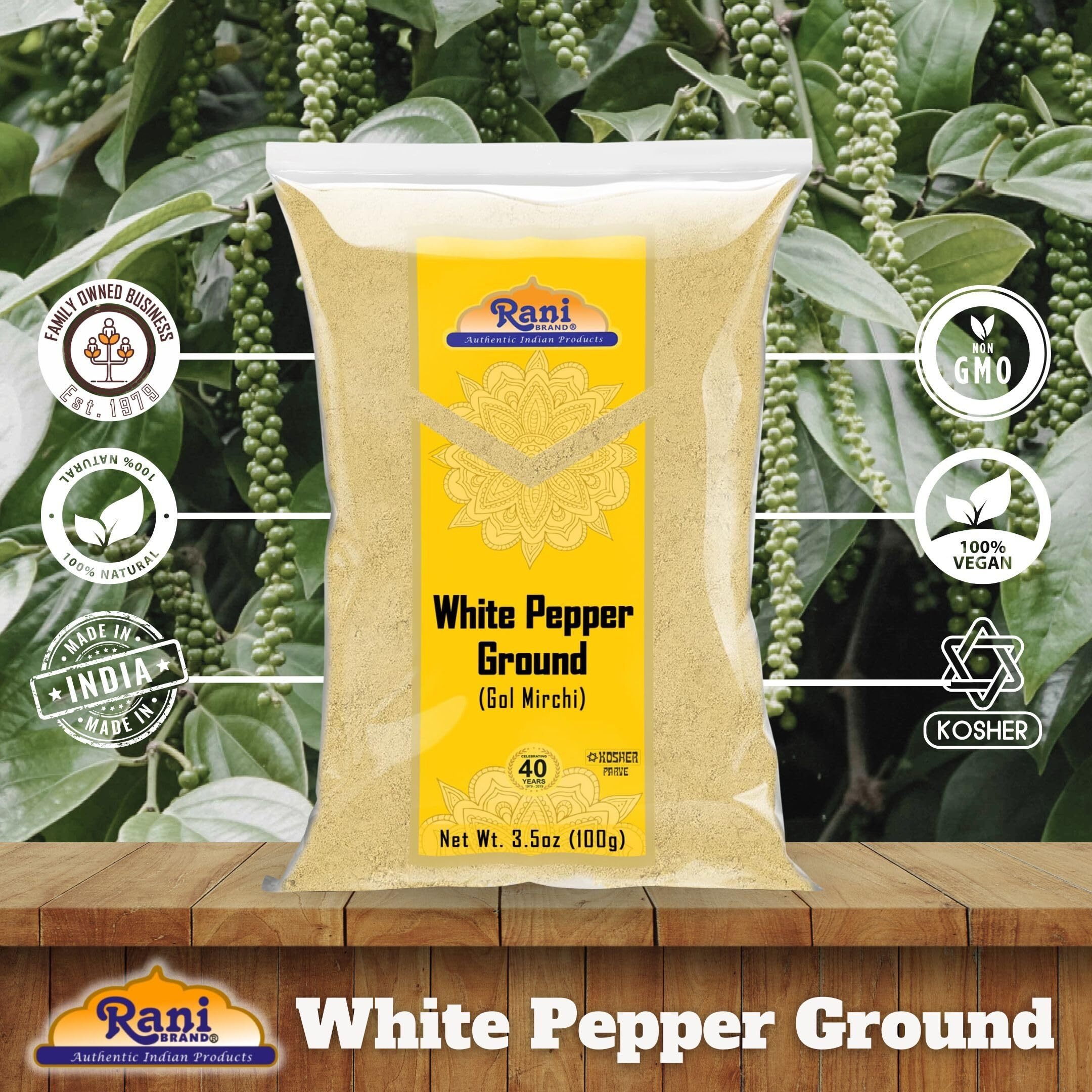 Rani White Pepper (Gol Mirch), Ground Spice 3.5oz (100g) ~ All Natural, Vegan, Gluten Friendly| NON-GMO, Indian Origin (Size 3.5oz (100g))