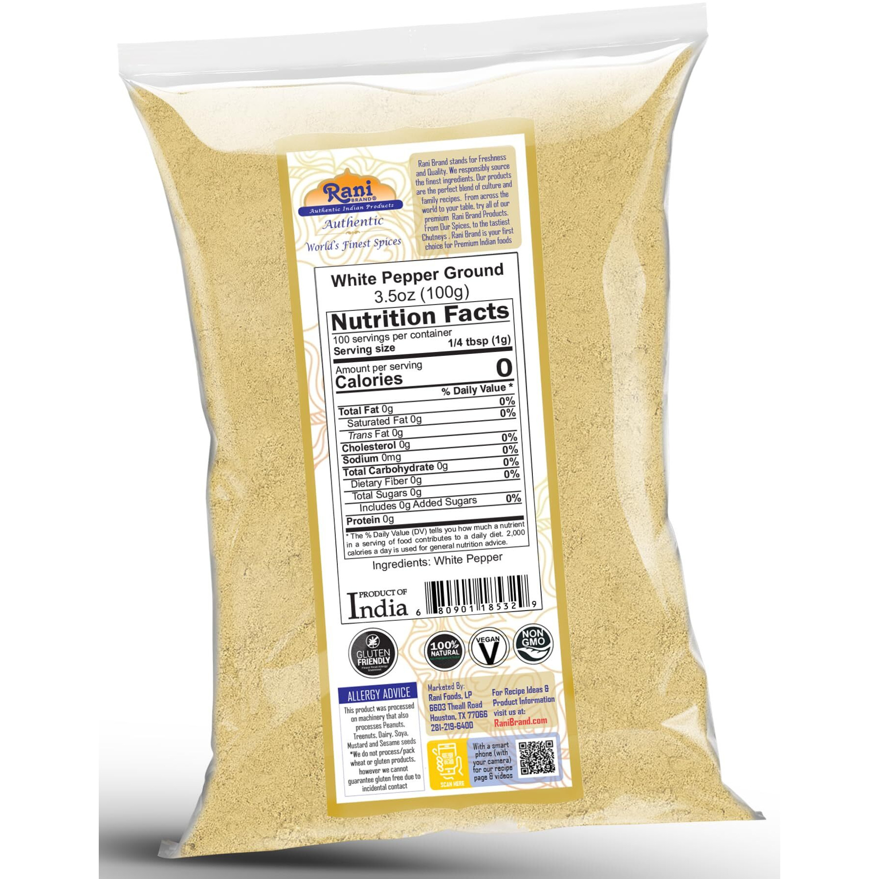 Rani White Pepper (Gol Mirch), Ground Spice 3.5oz (100g) ~ All Natural, Vegan, Gluten Friendly| NON-GMO, Indian Origin (Size 3.5oz (100g))