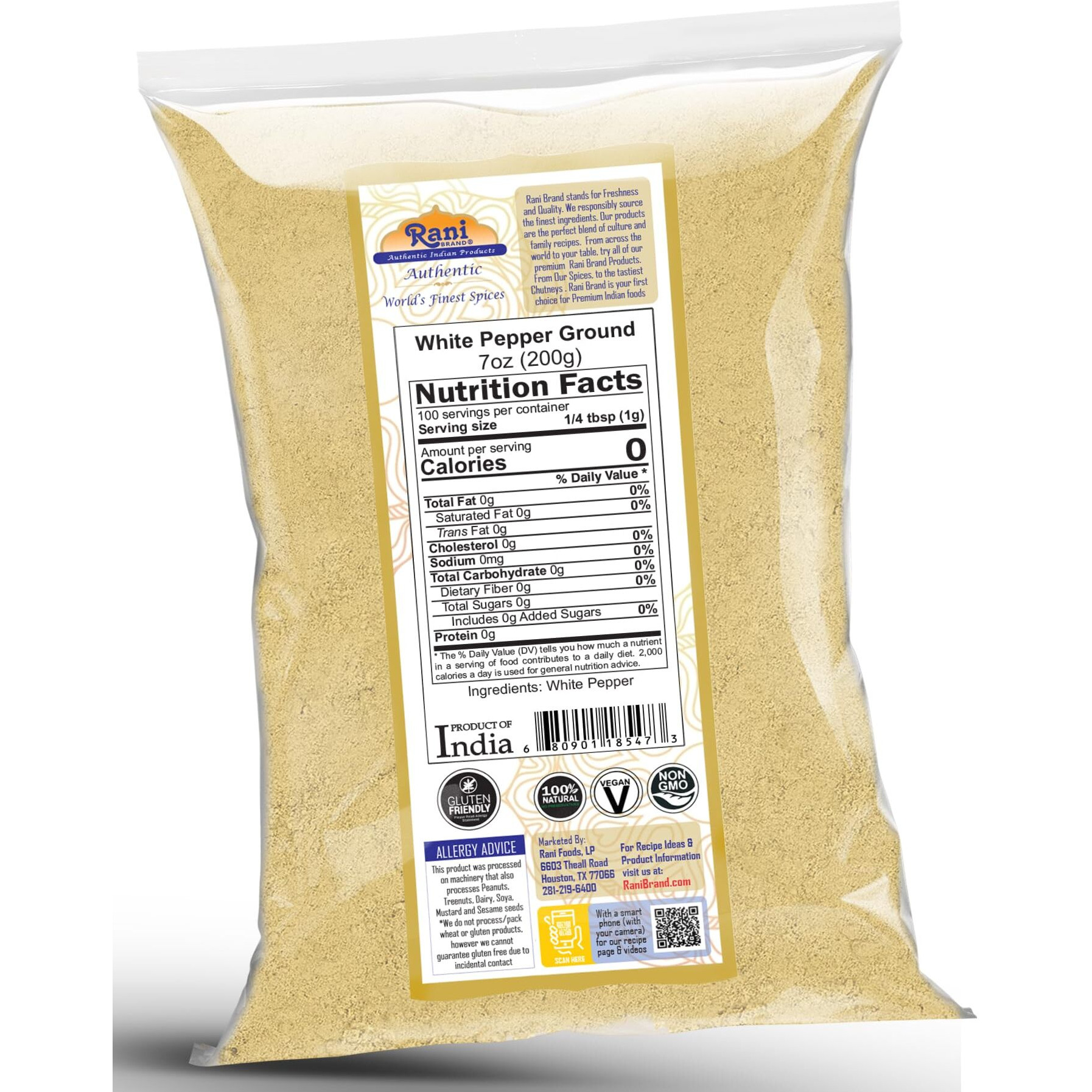 Rani White Pepper (Gol Mirch), Ground Spice 7oz (200g) ~ All Natural, Vegan, Gluten Friendly, NON-GMO, Kosher, Indian Origin (Size 7oz (200g))