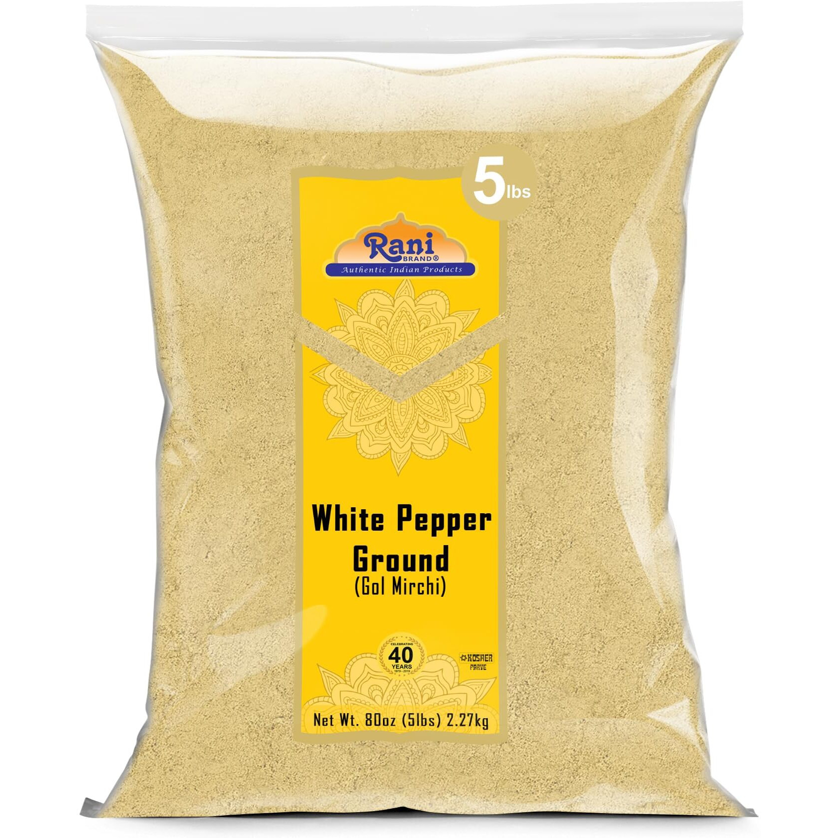 Rani White Pepper (Gol Mirch), Ground Spice 80oz (5lbs) 2.27kg Bulk ~ All Natural, Vegan, Gluten Friendly, NON-GMO, Kosher, Indian Origin (Size 80oz (5lbs) 2.27kg)