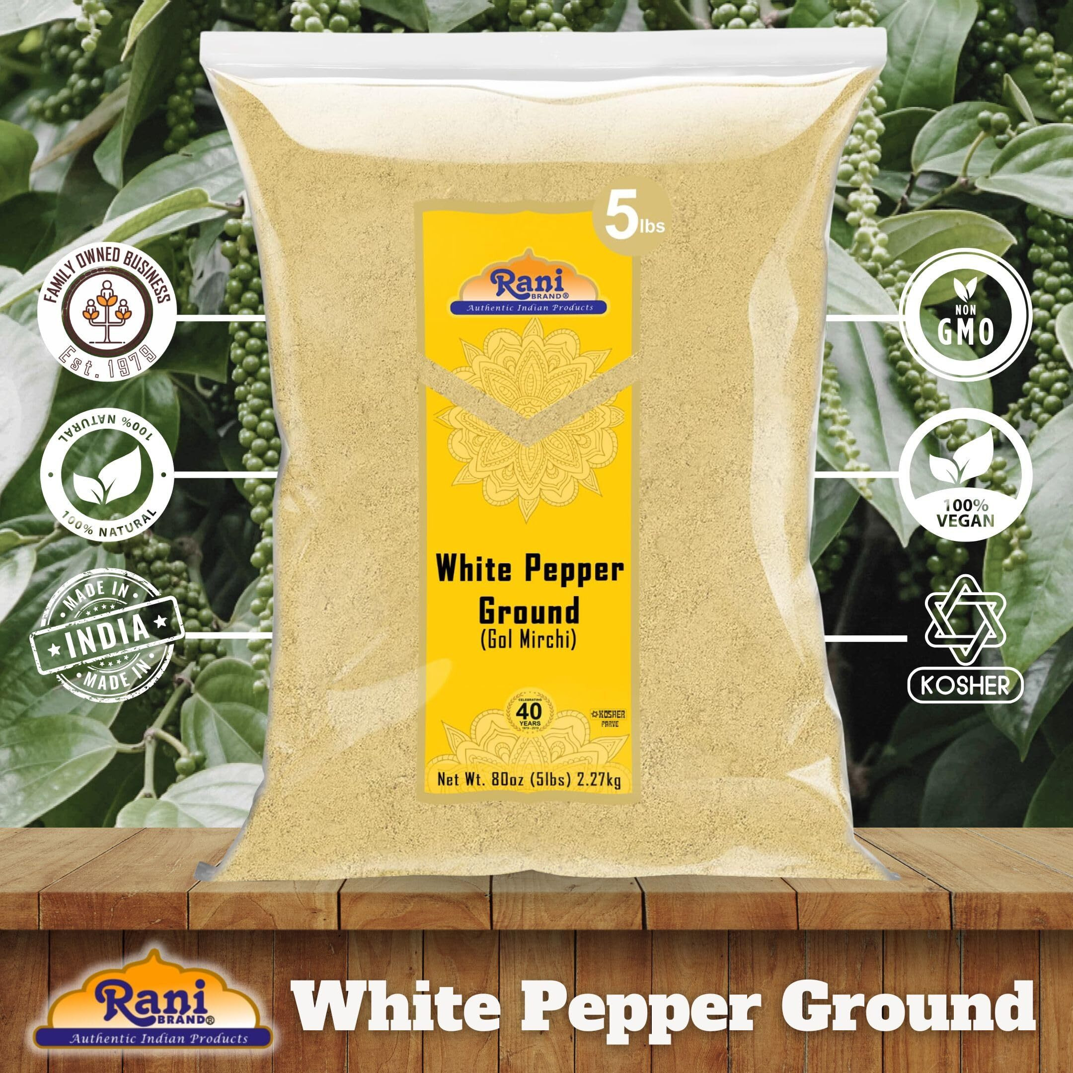 Rani White Pepper (Gol Mirch), Ground Spice 80oz (5lbs) 2.27kg Bulk ~ All Natural, Vegan, Gluten Friendly, NON-GMO, Kosher, Indian Origin (Size 80oz (5lbs) 2.27kg)