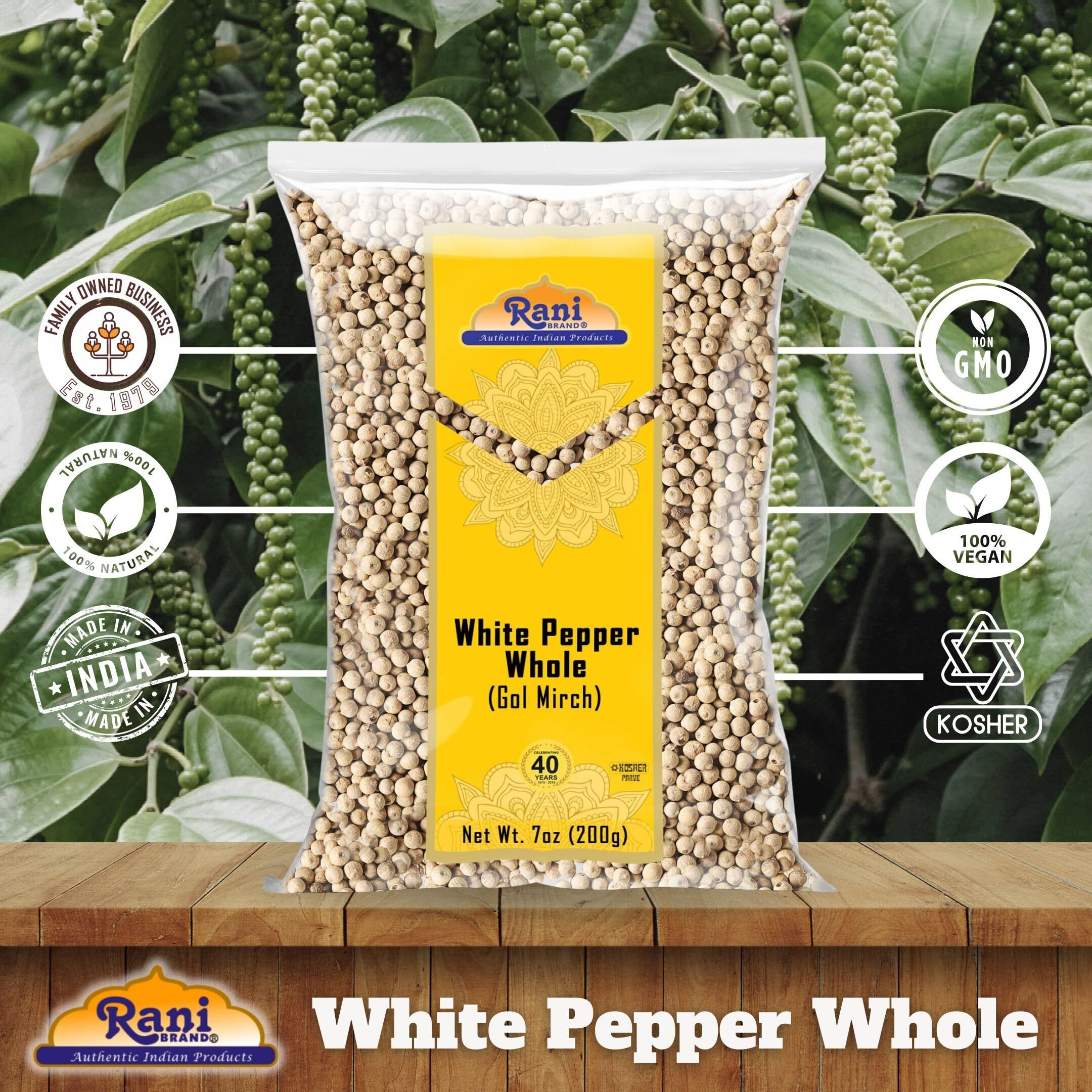 Rani White Pepper (Gol Mirch), Whole Spice 7oz (200g) ~ All Natural, Vegan, Gluten Friendly, NON-GMO, Indian Origin (Size 7oz (200g))