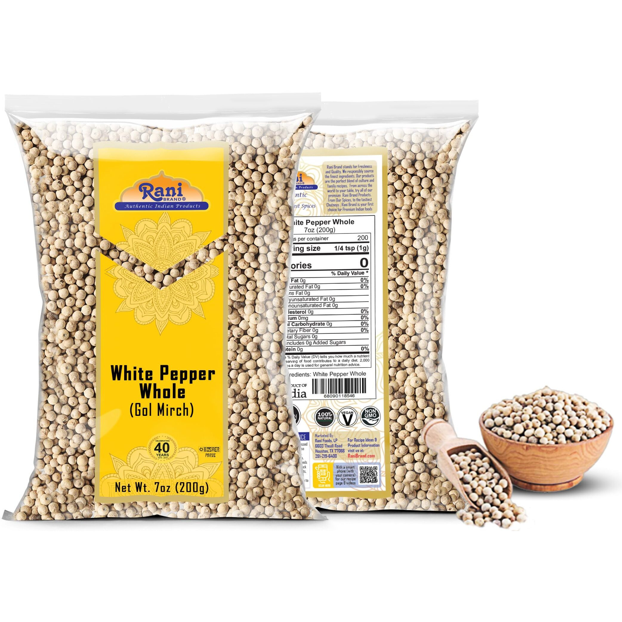 Rani White Pepper (Gol Mirch), Whole Spice 7oz (200g) ~ All Natural, Vegan, Gluten Friendly, NON-GMO, Indian Origin (Size 7oz (200g))