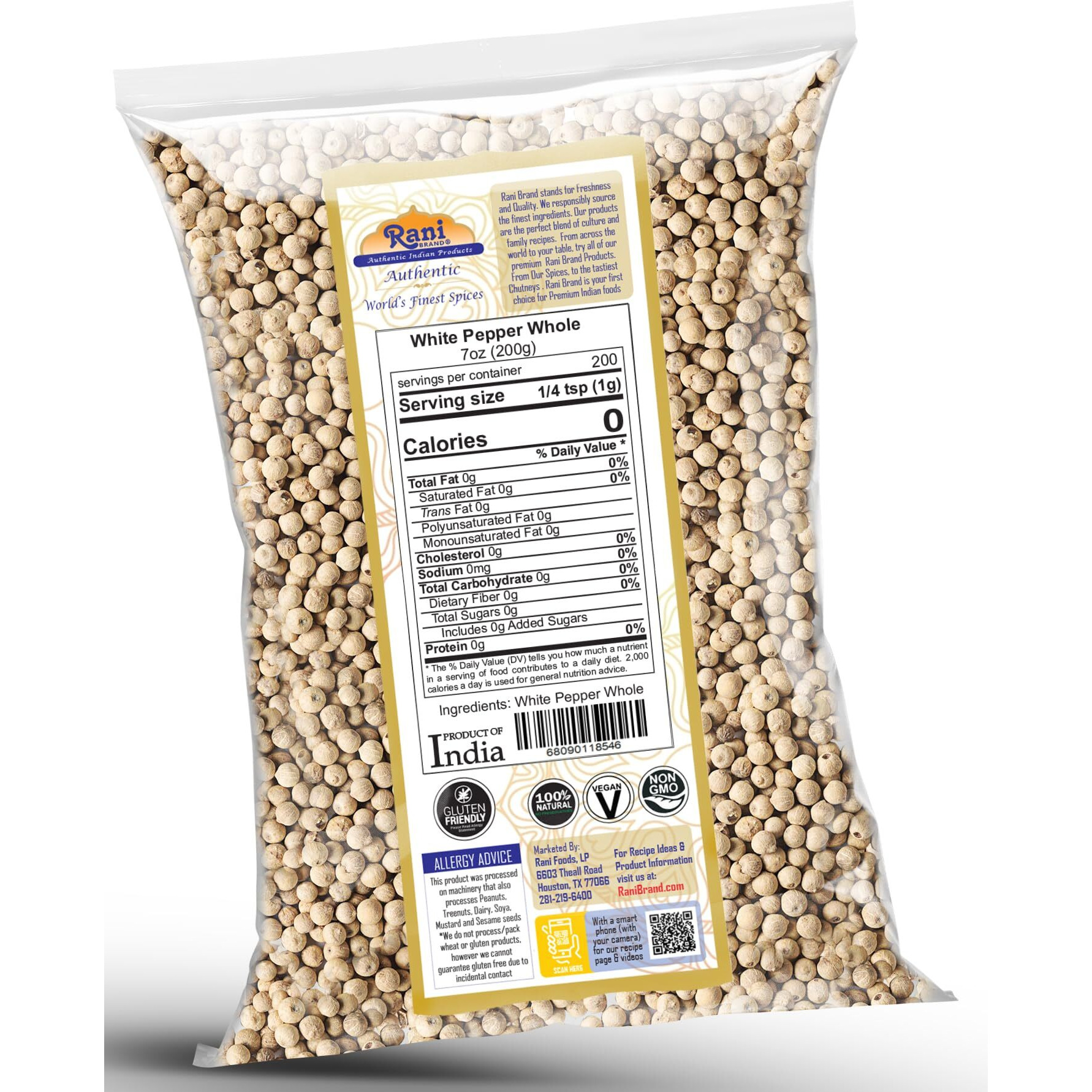Rani White Pepper (Gol Mirch), Whole Spice 7oz (200g) ~ All Natural, Vegan, Gluten Friendly, NON-GMO, Indian Origin (Size 7oz (200g))