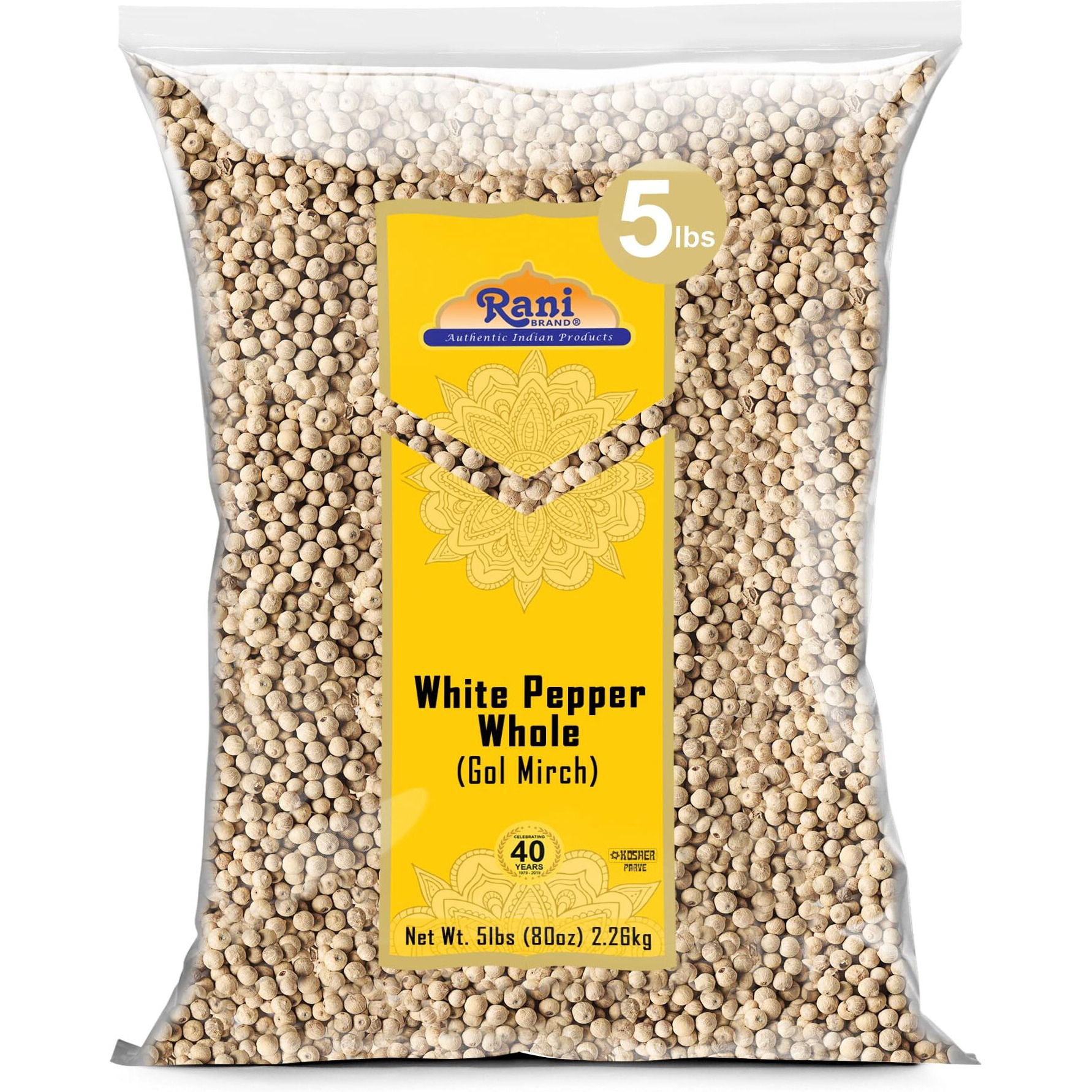 Rani White Pepper (Gol Mirch), Whole Spice 80oz (5lbs) 2.27kg Bulk ~ All Natural, Vegan, Gluten Friendly| NON-GMO, Indian Origin (Size 80oz (5lbs) 2.27kg)