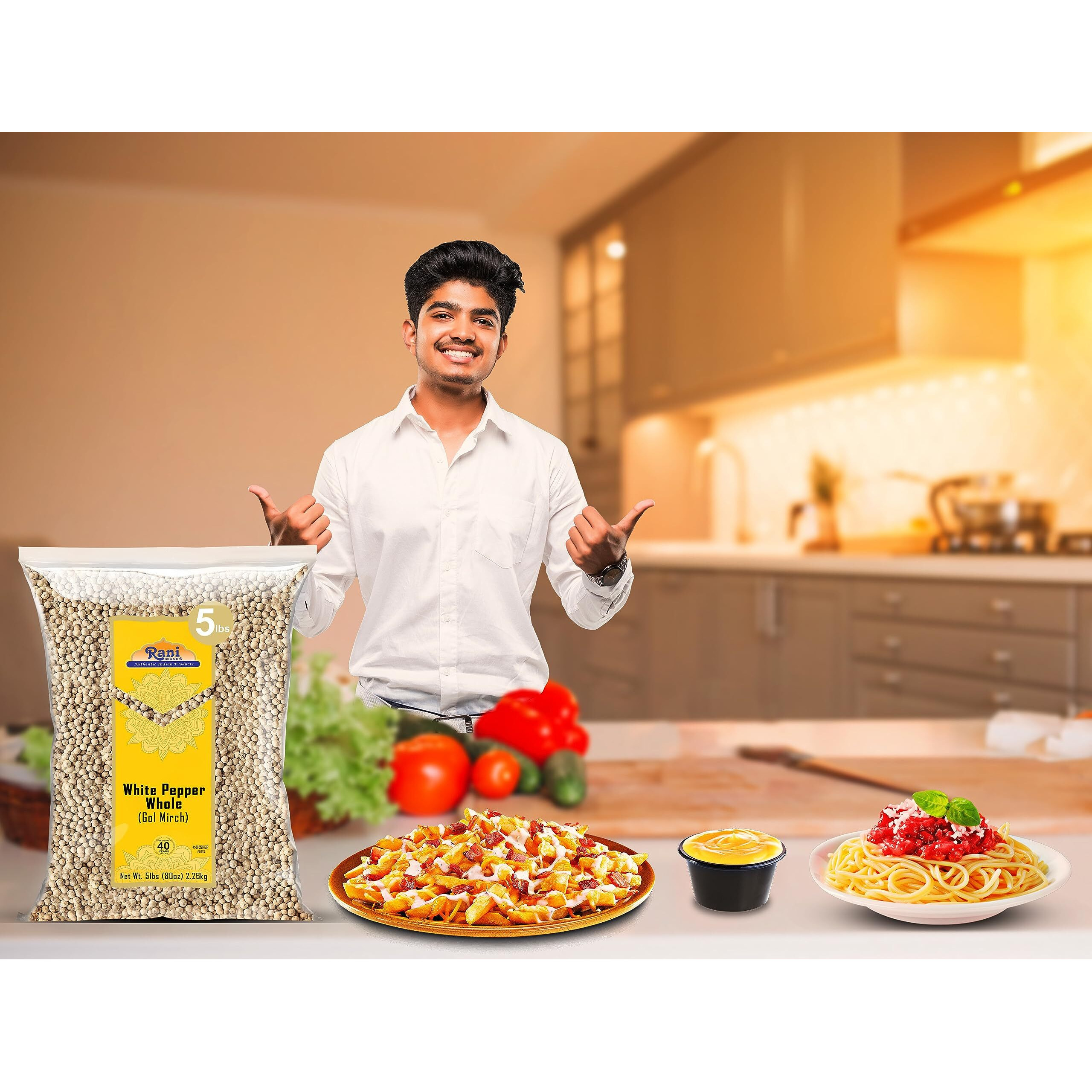 Rani White Pepper (Gol Mirch), Whole Spice 80oz (5lbs) 2.27kg Bulk ~ All Natural, Vegan, Gluten Friendly| NON-GMO, Indian Origin (Size 80oz (5lbs) 2.27kg)