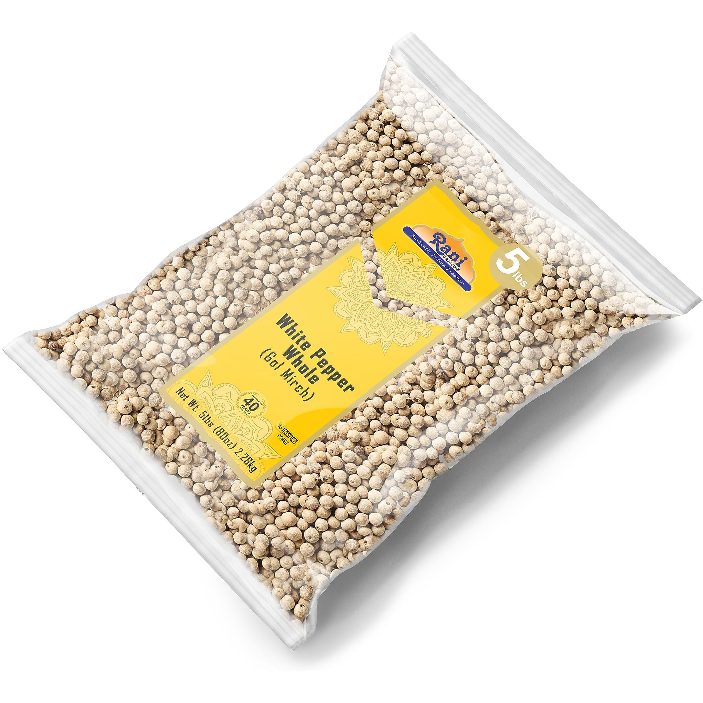 Rani White Pepper (Gol Mirch), Whole Spice 80oz (5lbs) 2.27kg Bulk ~ All Natural, Vegan, Gluten Friendly| NON-GMO, Indian Origin (Size 80oz (5lbs) 2.27kg)