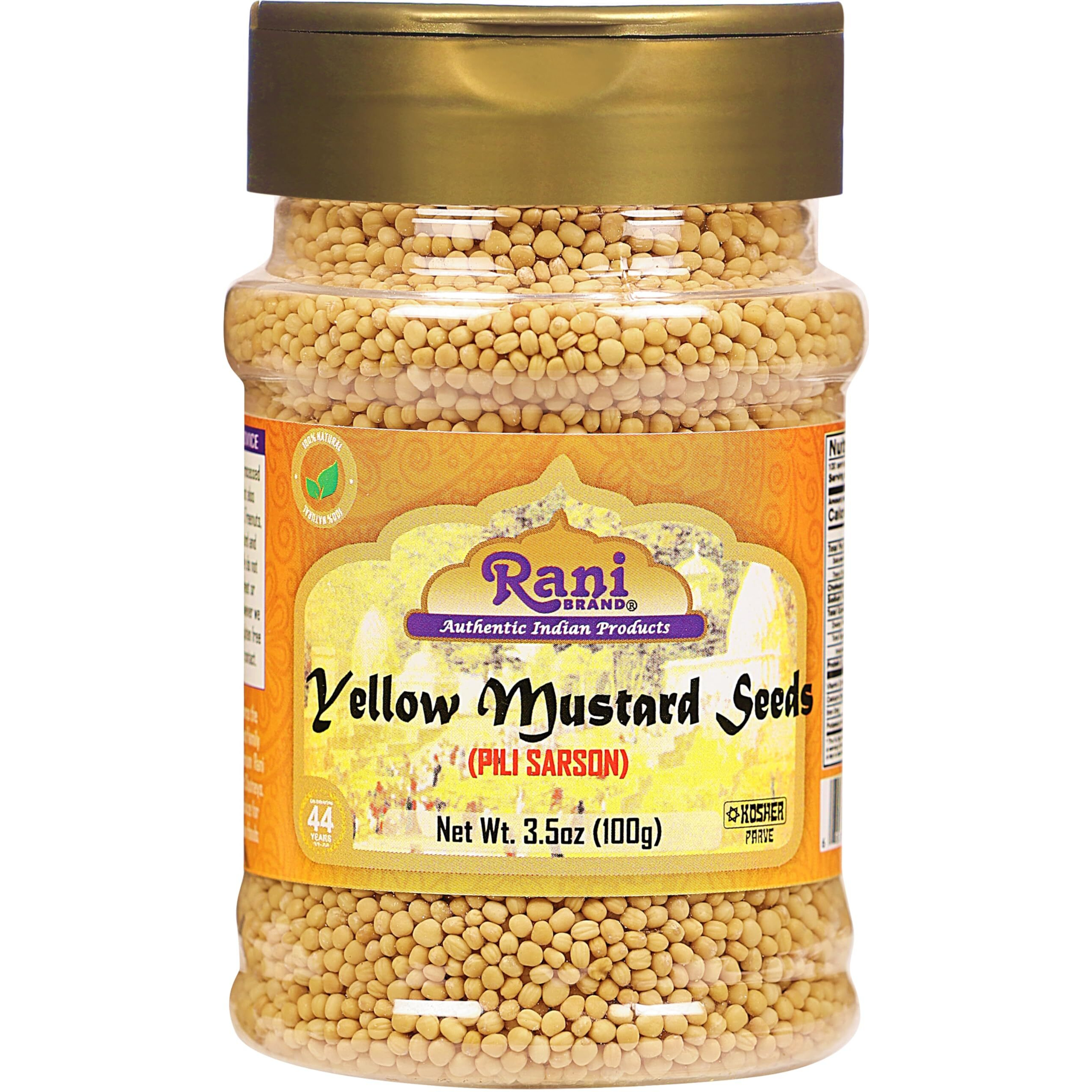 Rani Yellow Mustard Seeds Whole Spice 3.5oz (100g) PET Jar ~ All Natural, Vegan, Gluten Friendly, NON-GMO, Kosher, Indian Origin (Size 3.5oz (100g))