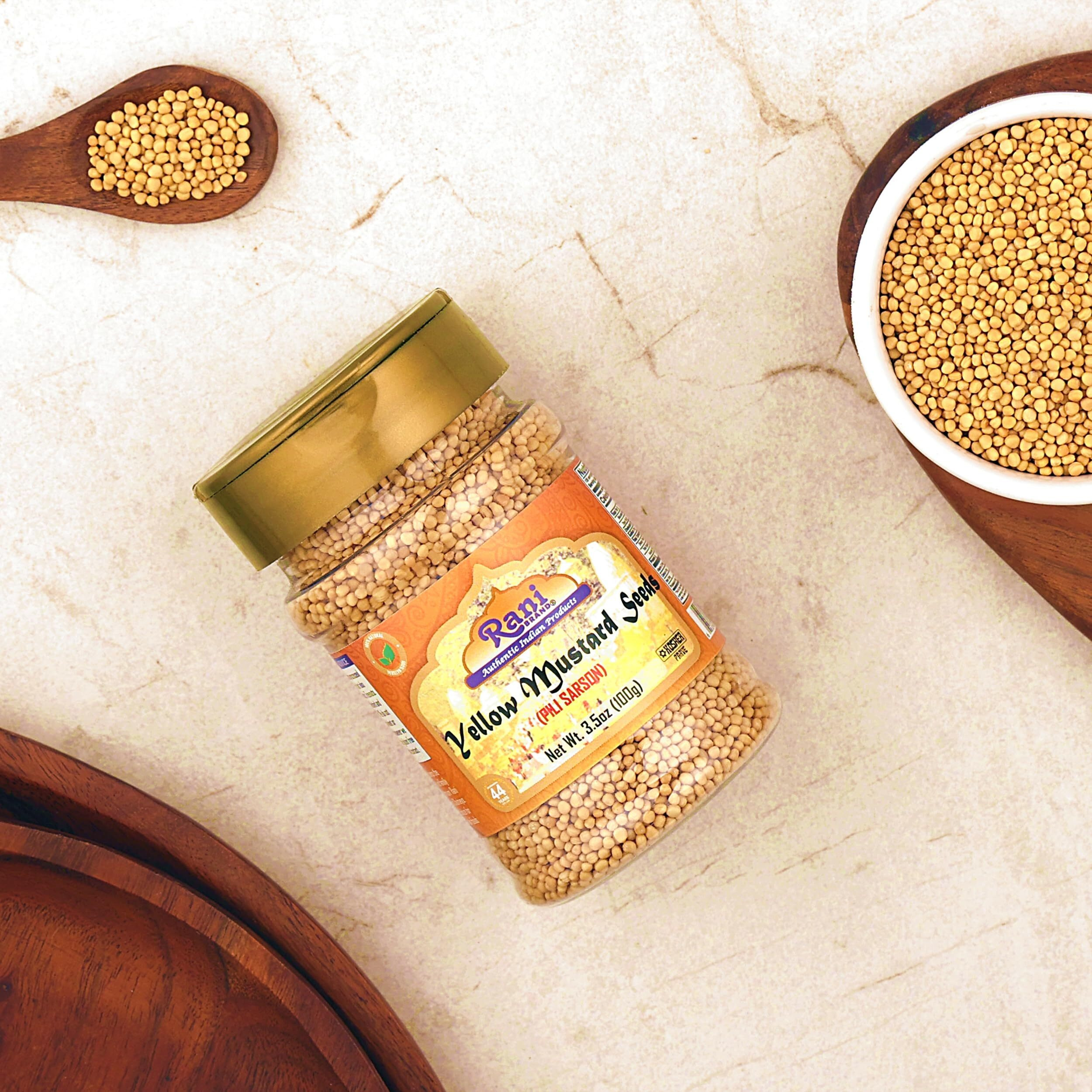 Rani Yellow Mustard Seeds Whole Spice 3.5oz (100g) PET Jar ~ All Natural, Vegan, Gluten Friendly, NON-GMO, Kosher, Indian Origin (Size 3.5oz (100g))