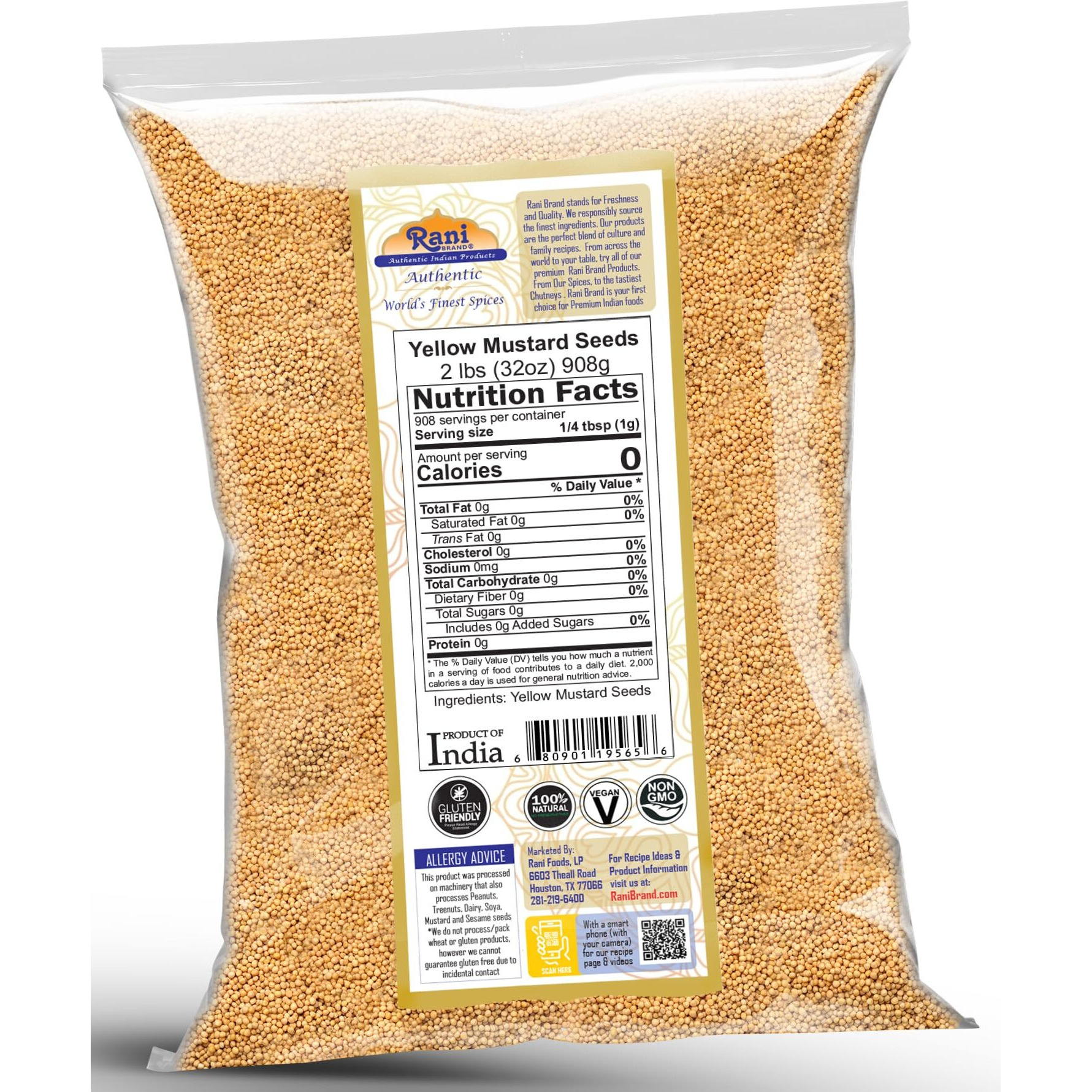 Rani Yellow Mustard Seeds Whole Spice 32oz (2lbs) 908g ~ All Natural, Vegan, Gluten Friendly, NON-GMO, Kosher, Indian Origin (Size 32oz (2lbs) 908g)