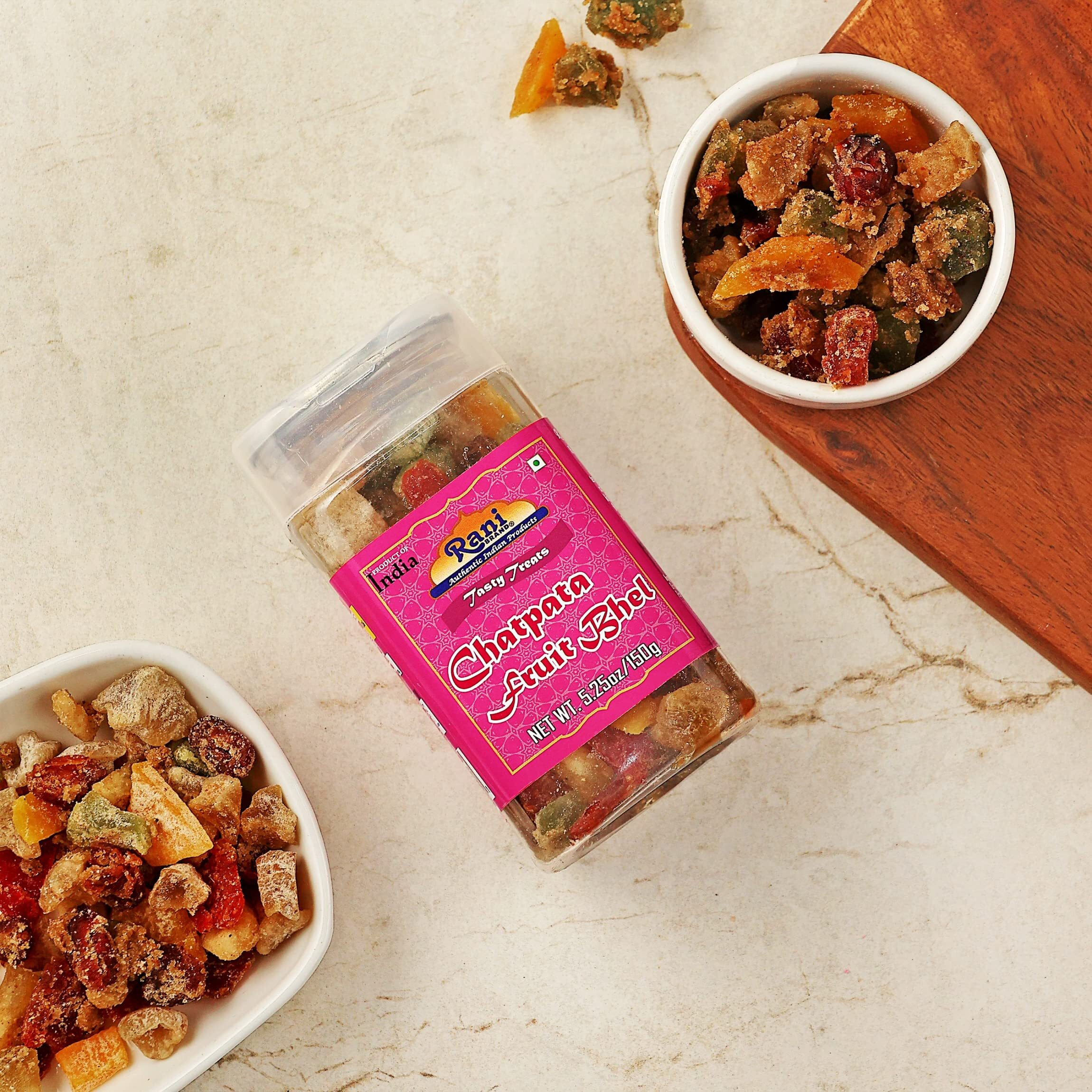 Rani Chatpata Fruit Bhel 5.25oz (150g) Vacuum Sealed, Easy Open Top, Resealable Container ~ Indian Tasty Treats, Vegan, Gluten Friendly, NON-GMO, Indian Origin
