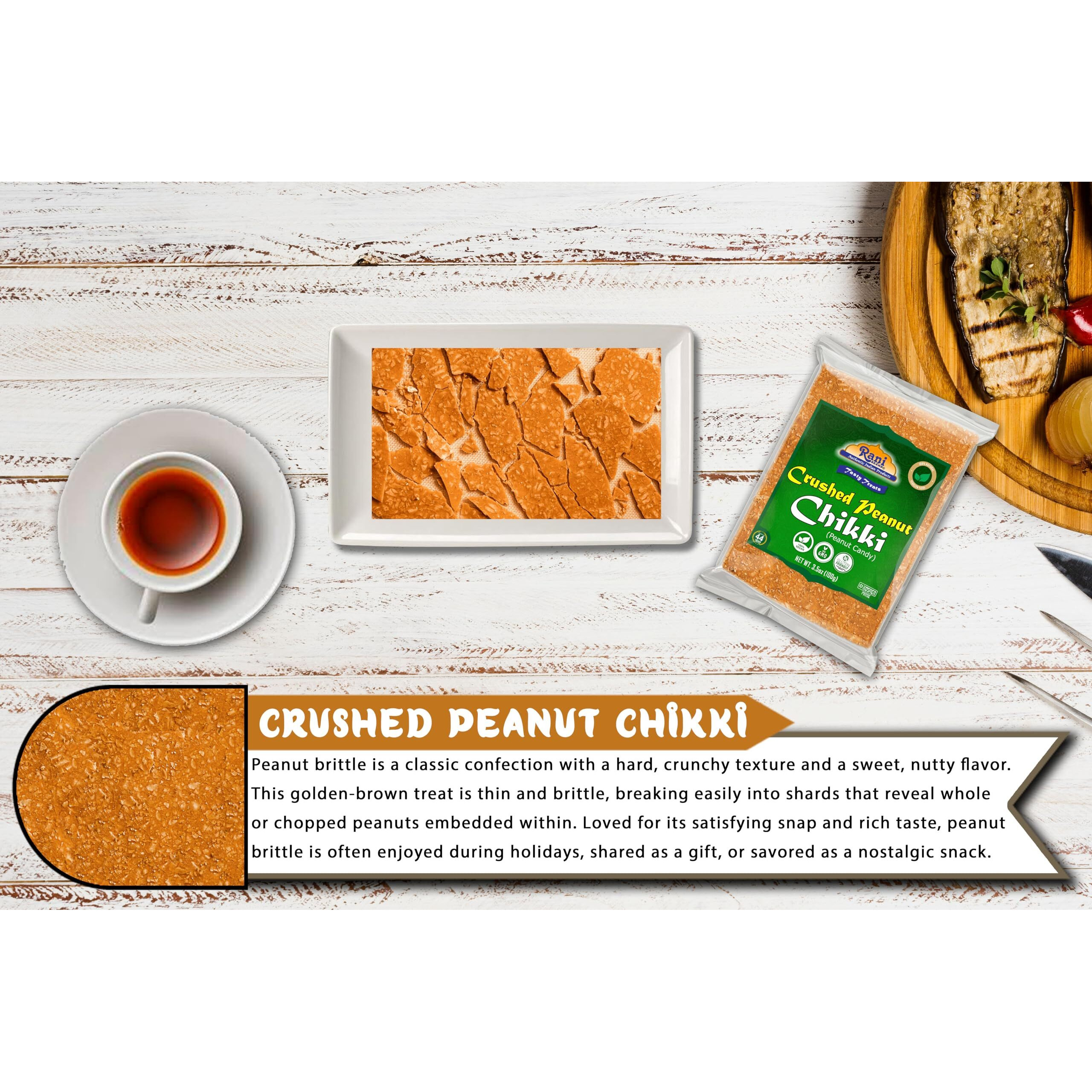Rani Crushed Peanut Chikki (Brittle Candy) 3.5oz (100g) x Pack of 10 ~ All Natural, Vegan, Kosher, No colors, Gluten Friendly, Indian Origin