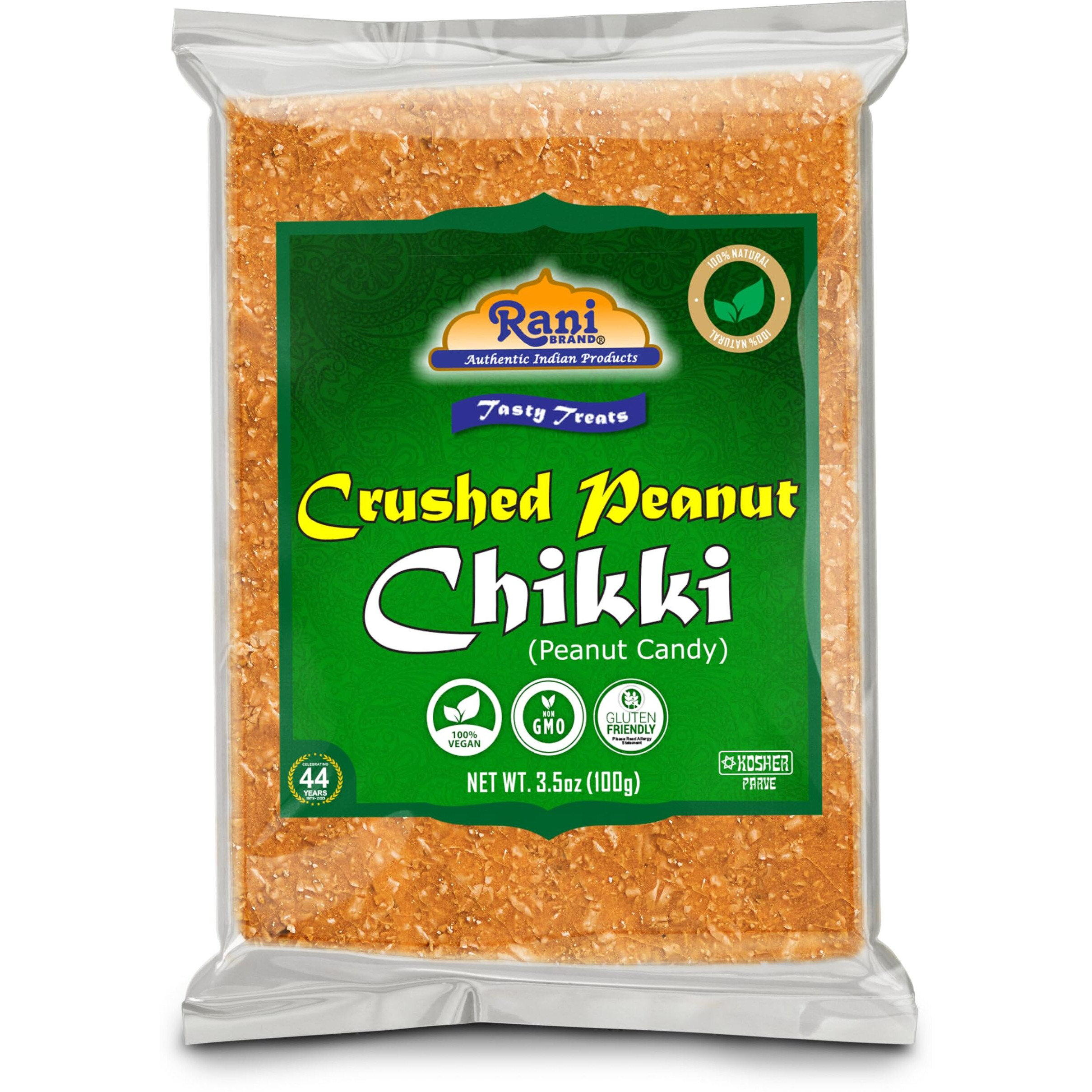 Rani Crushed Peanut Chikki (Brittle Candy) 3.5oz (100g) x Pack of 10 ~ All Natural, Vegan, Kosher, No colors, Gluten Friendly, Indian Origin