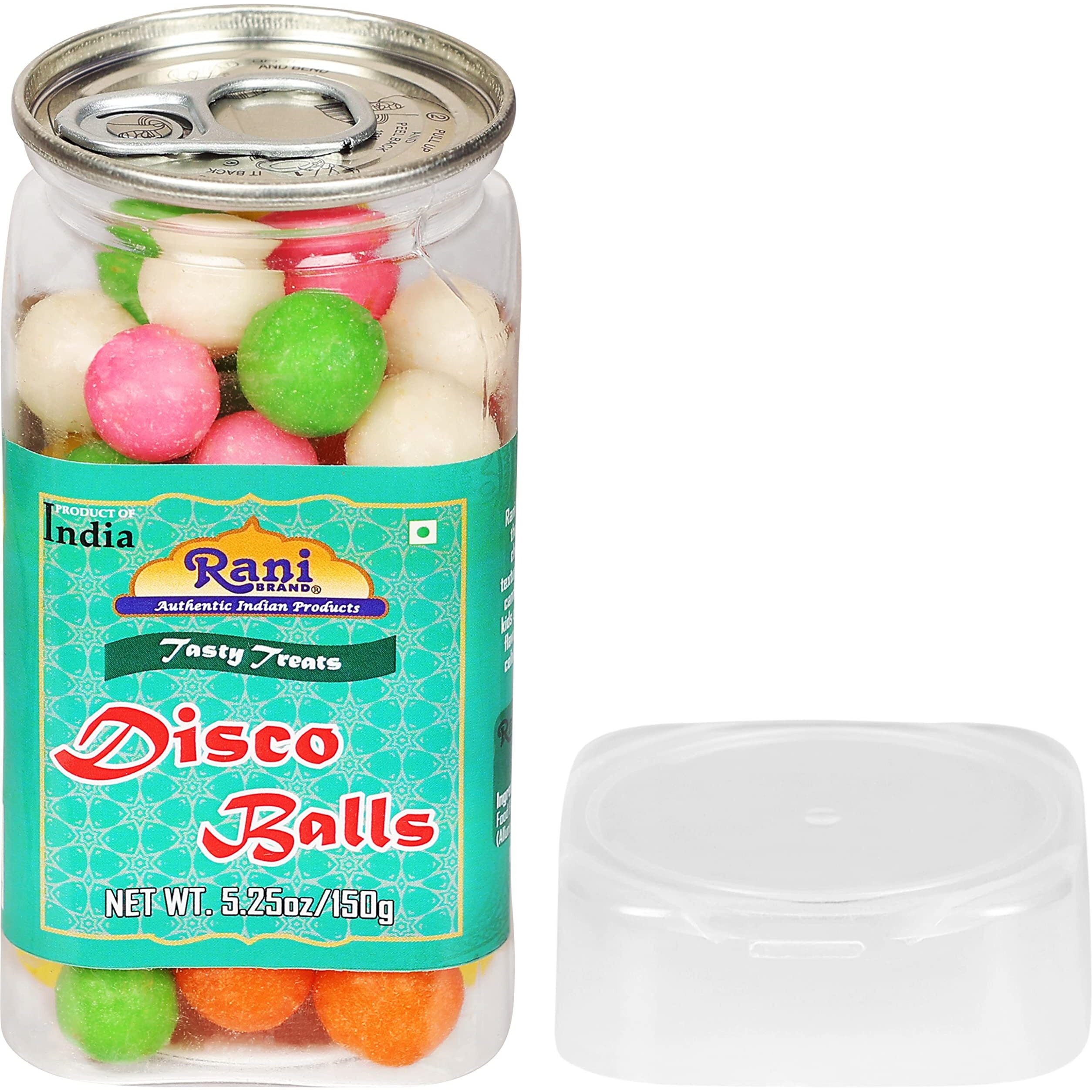 Rani Disco Balls 5.25oz (150g) Vacuum Sealed, Easy Open Top, Resealable Container ~ Indian Tasty Treats, Vegan, Gluten Friendly, NON-GMO, Indian Origin