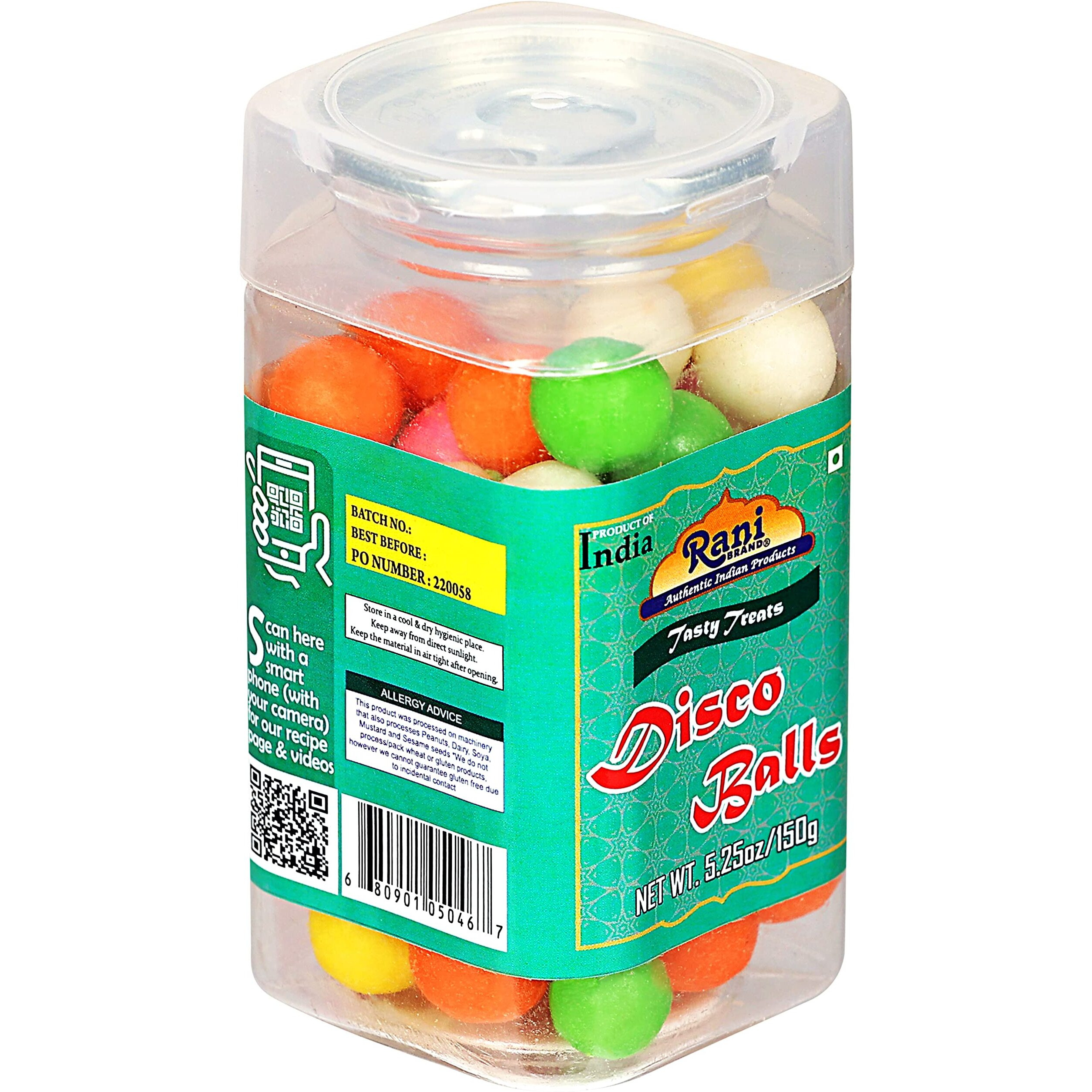 Rani Disco Balls 5.25oz (150g) Vacuum Sealed, Easy Open Top, Resealable Container ~ Indian Tasty Treats, Vegan, Gluten Friendly, NON-GMO, Indian Origin
